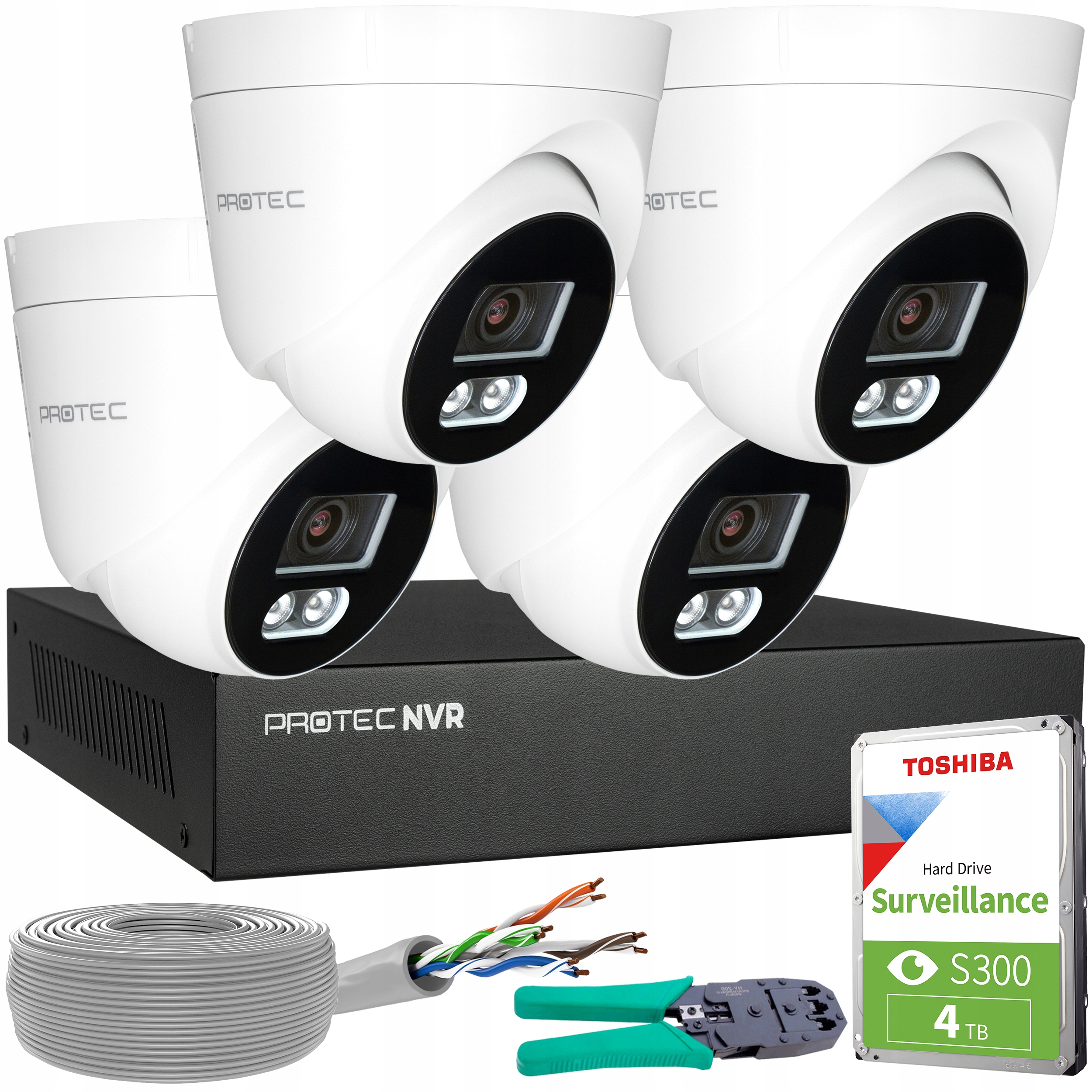 Zestaw Monitoringu 4 Kamery kopułowe Ip 8MP 4K Poe Detekcja Ludzi Hdd