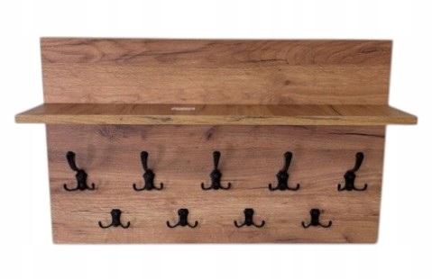 Závěsný Nástěnný Věšák 80 x 50 cm S Poličkou, 9 věšáků na bundy, klíče