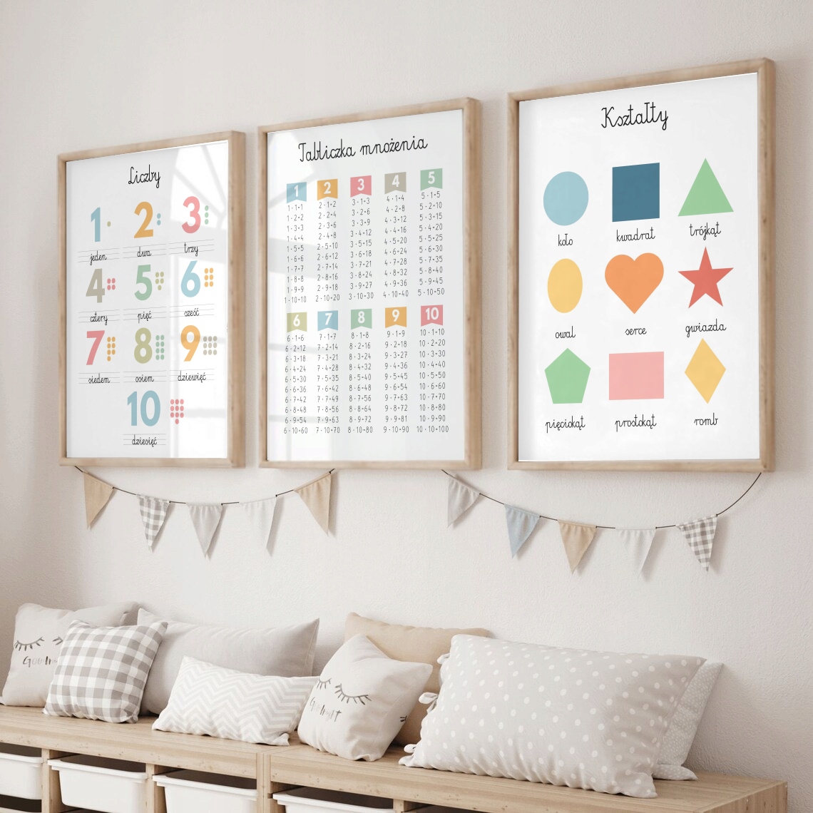 PLAKAT EDUKACYJNY OBRAZEK MONTESSORI KSZTAŁTY SZKOŁA NAUKA 30x40 CM Stan opakowania oryginalne