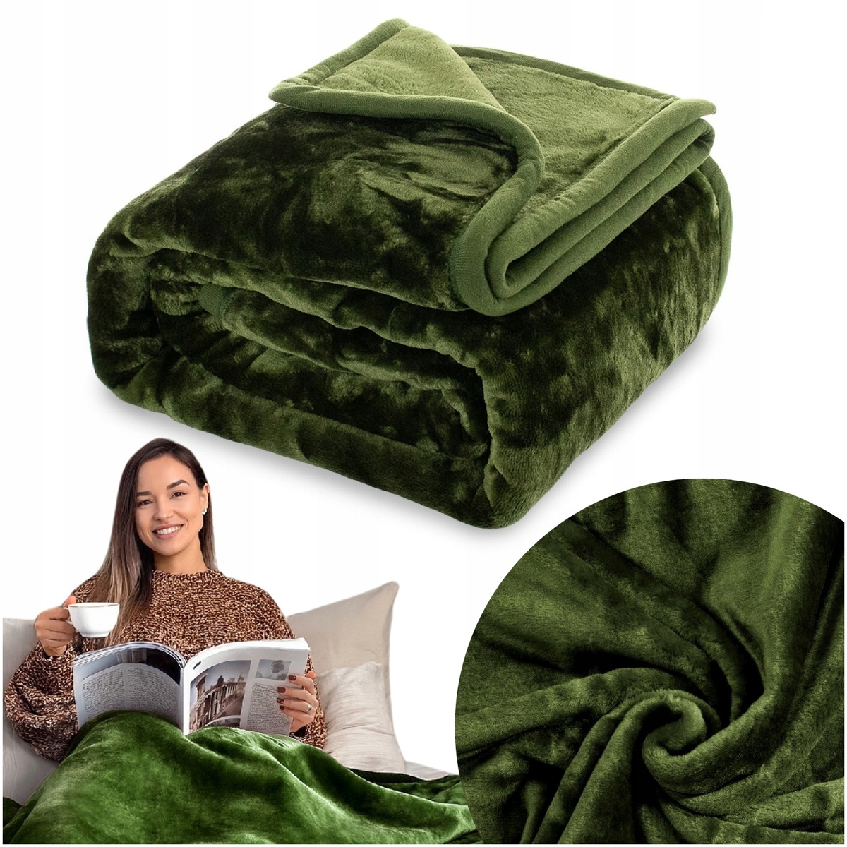 Akrylová deka 200x220 cm jednobarevná teplá Silná přehoz na postel Yasemin zelená