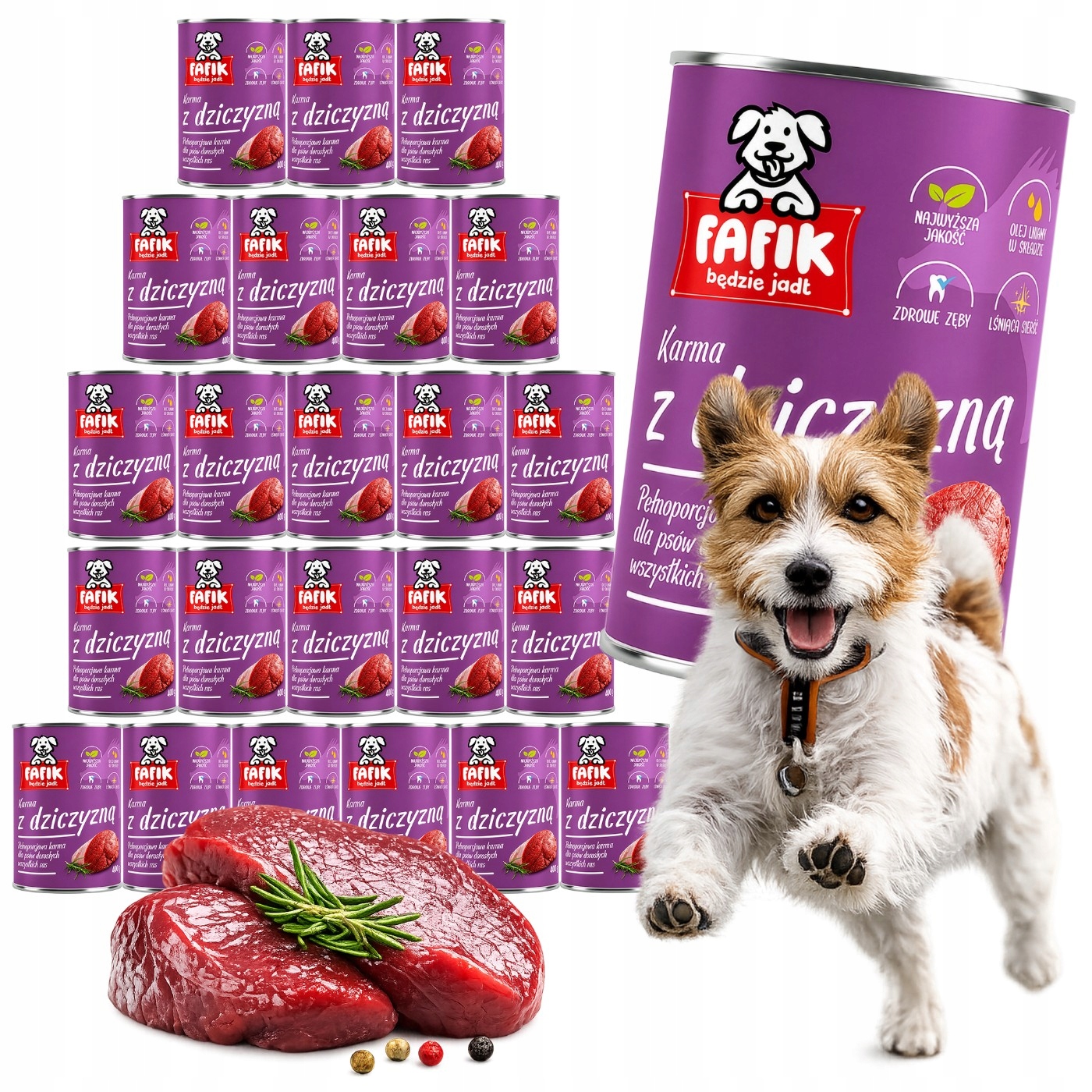 Vlhké Krmivo Pro Psa Plechovka Fafik S Zvěřinou 24x400G Pro Dospělé Psy