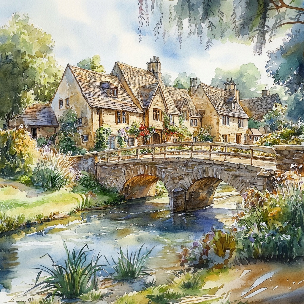 Obraz Na Plátně Canvas Městečko Anglie Cotswolds Vesnice Most Domy 80x80