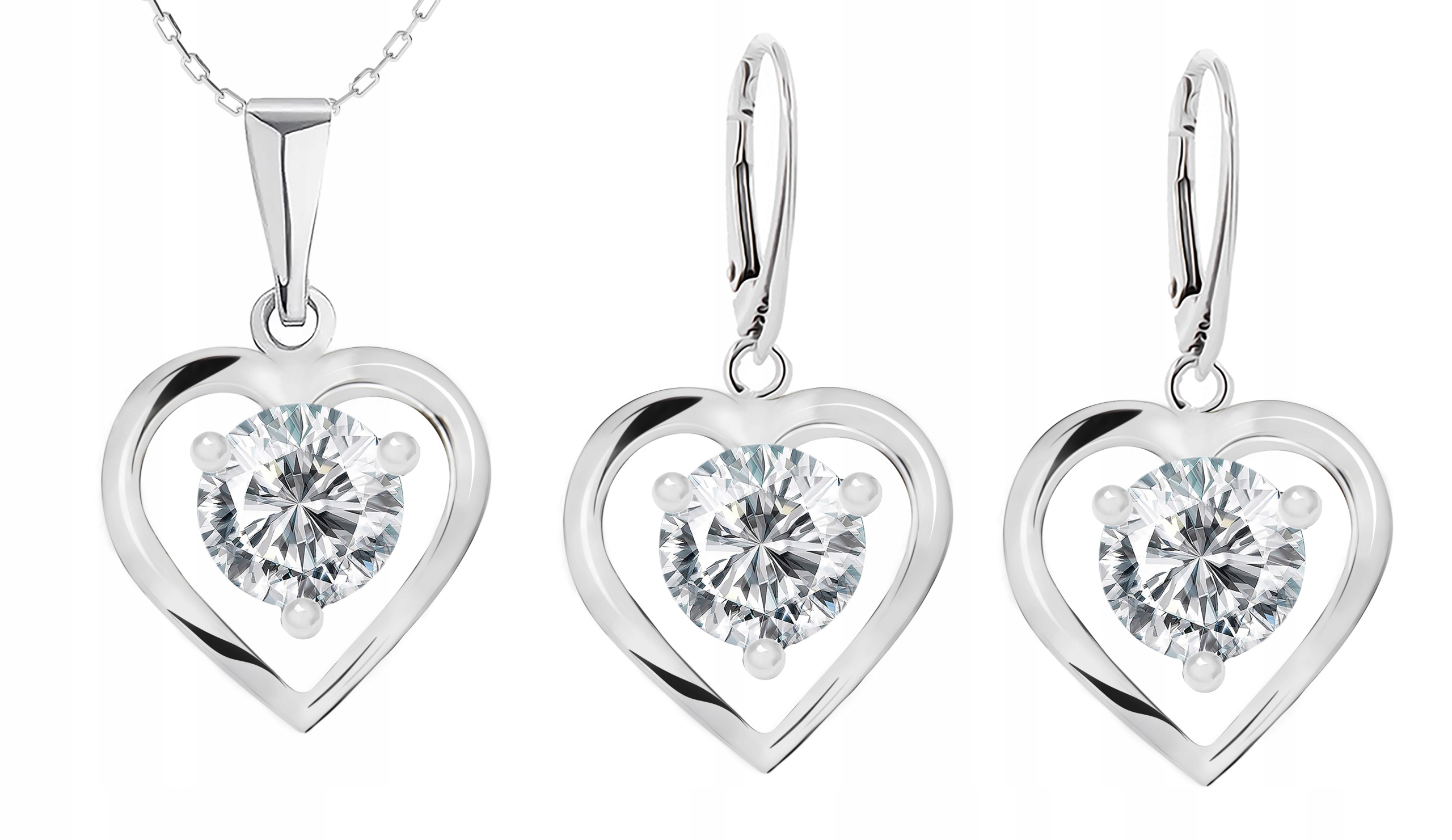 

Srebrny Komplet Biżuterii Serca Z Cyrkoniami