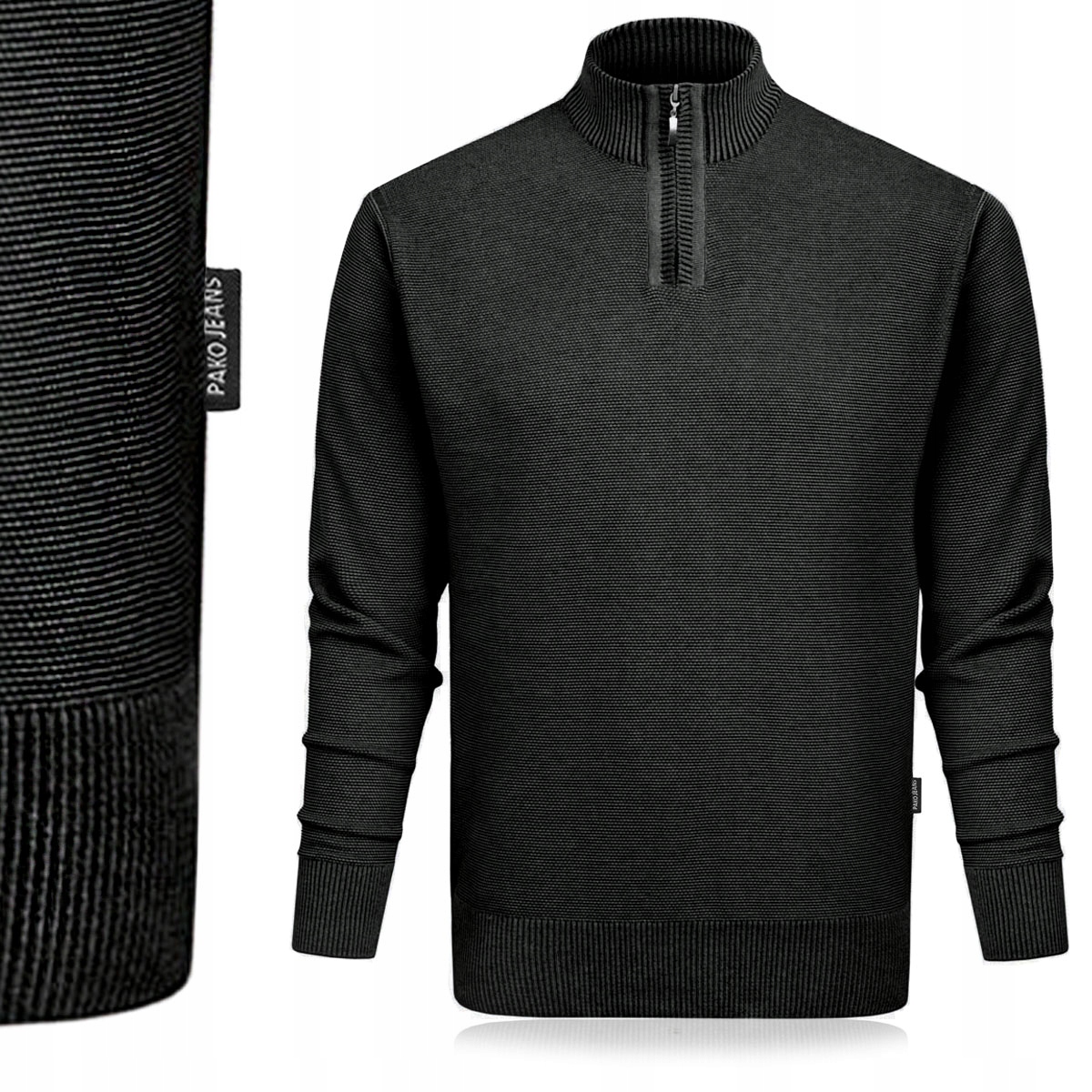 Elegantní pánský svetr s rozepínacím pologolfem na zip, módní, Černý, XXXL