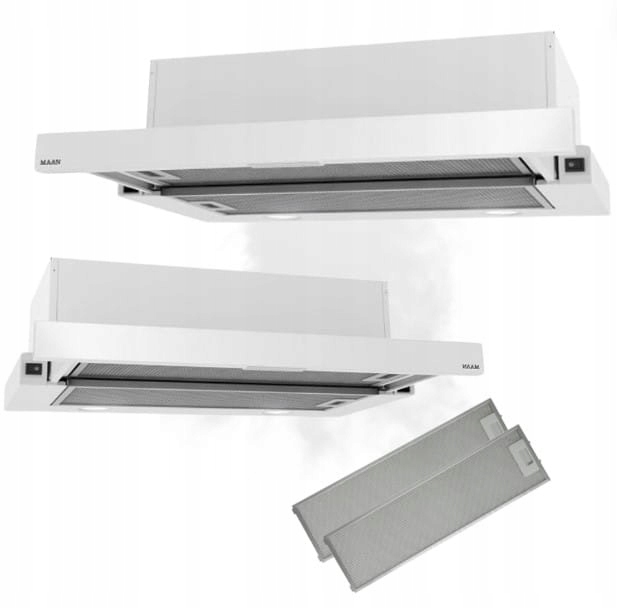 Okap kuchenny do zabudowy teleskopowy 60 cm Maan Corona Szkło Biały Filtr