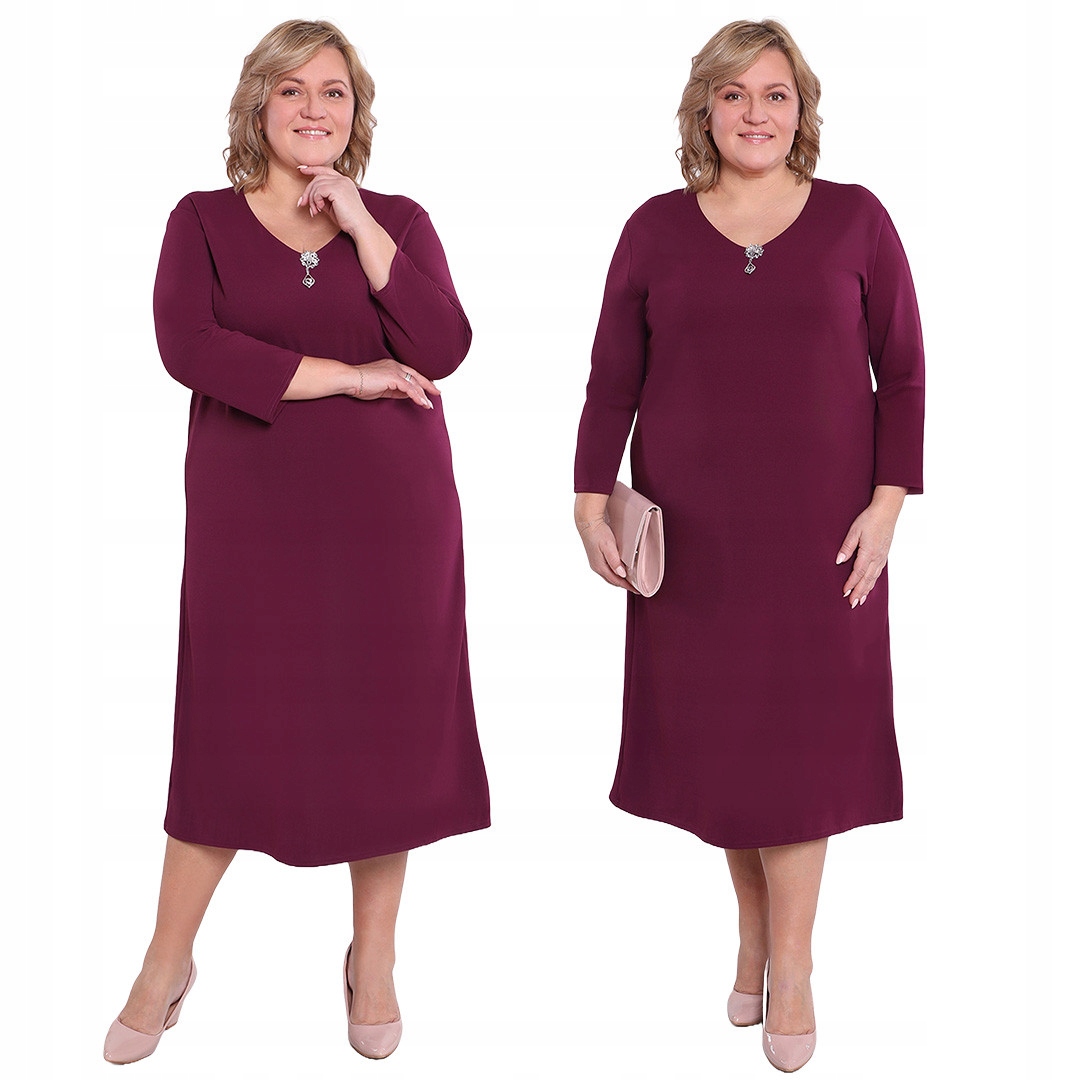 Fialová vizitková šaty s broží 56/58