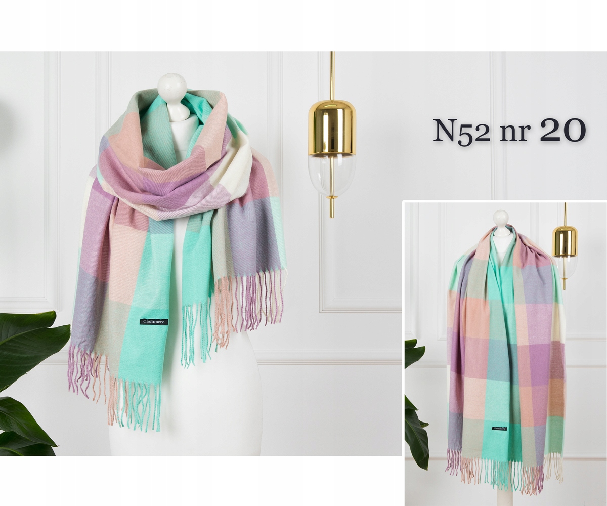 KASZMIROWY SZALIK KRATA PIĘKNY DUŻY SZAL KASZMIR Płeć kobieta