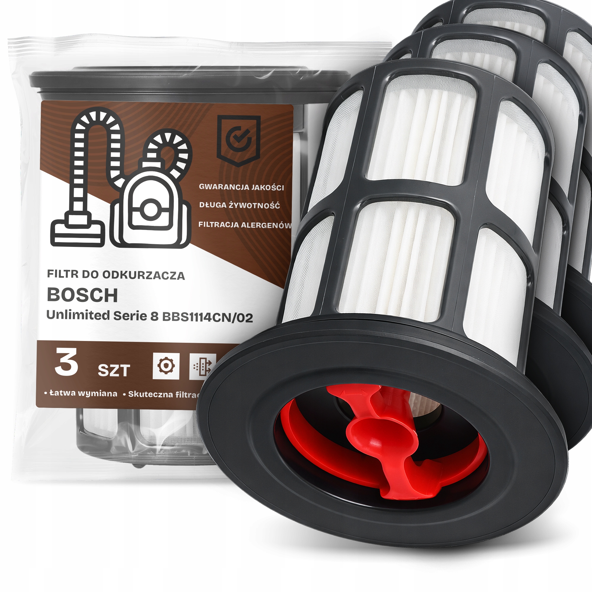 3x Filtr Do Vysavače Bosch Unlimited Serie 8 BBS1114CN/02 Hepa Filtr Em-w