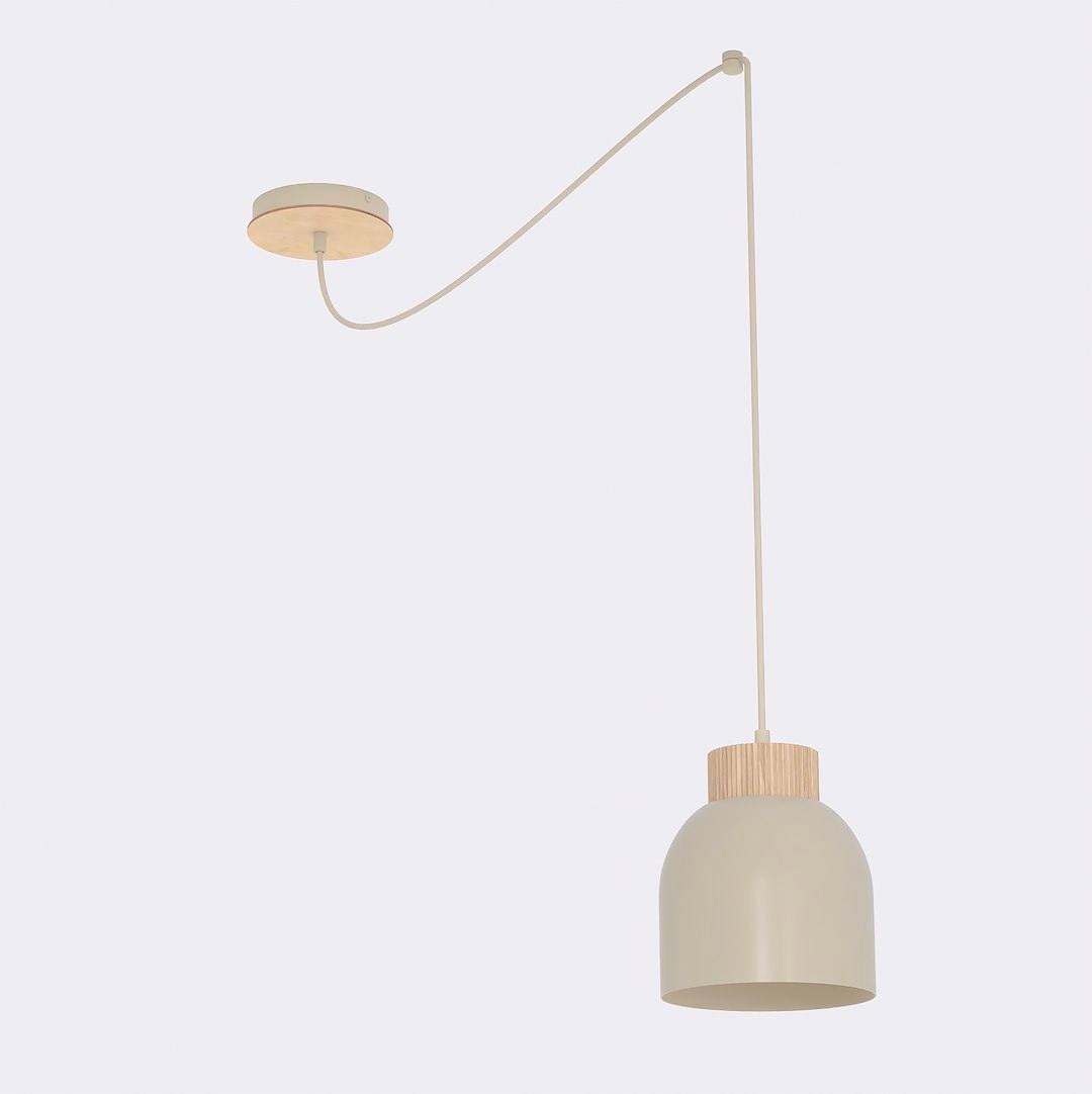 Závesná lampa Kru Mokka škandinávska s drevenými akcentmi E27 1-bodová