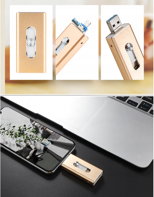Pendrive 64GB USB 3.0 3w1 iPhone, Android, Windows Kolor złoty