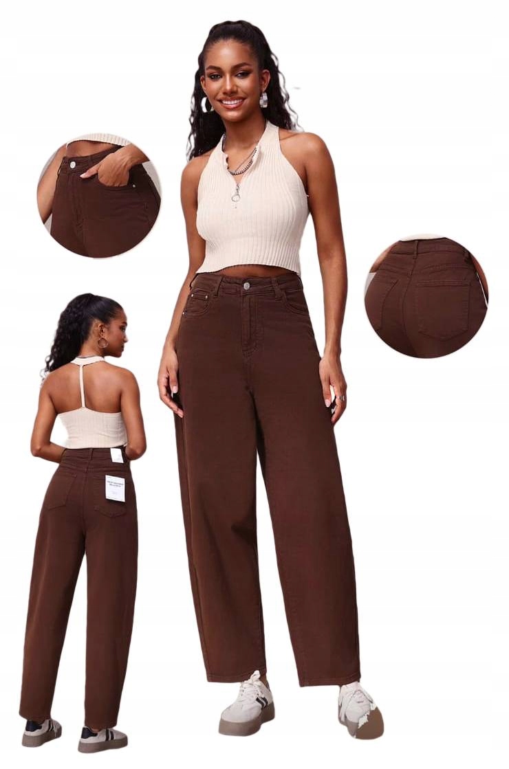 M.sara Balloon Dámské Džíny Hnědé Čokoládové Vysoké 46