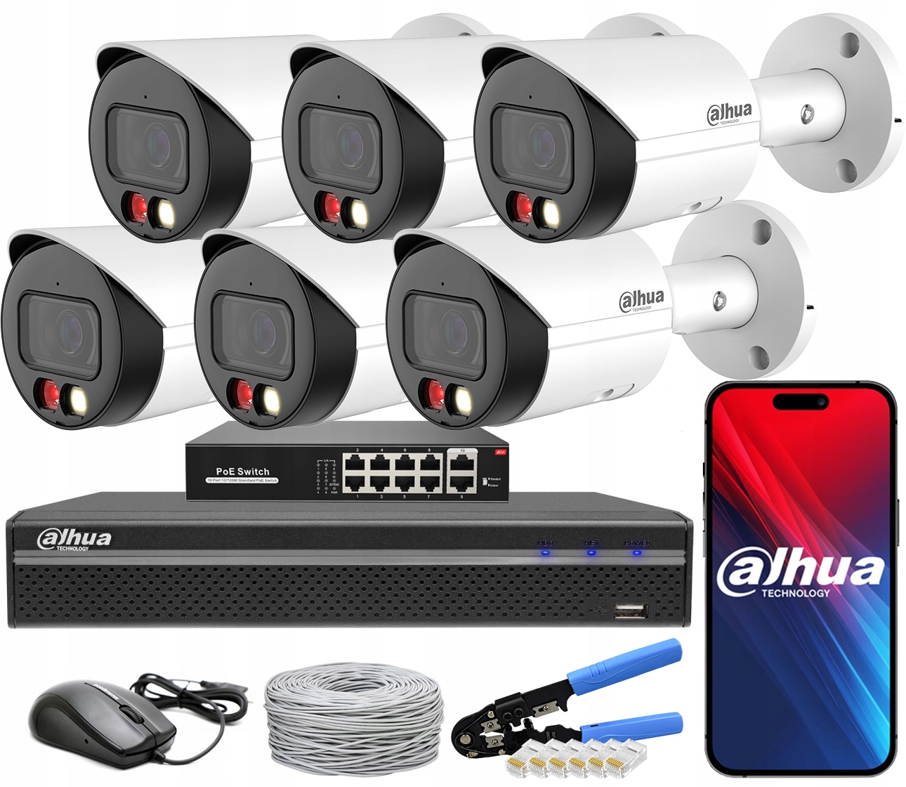 Monitorovací sada Dahua 6 kamer 4Mpx IPC-HFW2449S-S-IL-0280B PoE