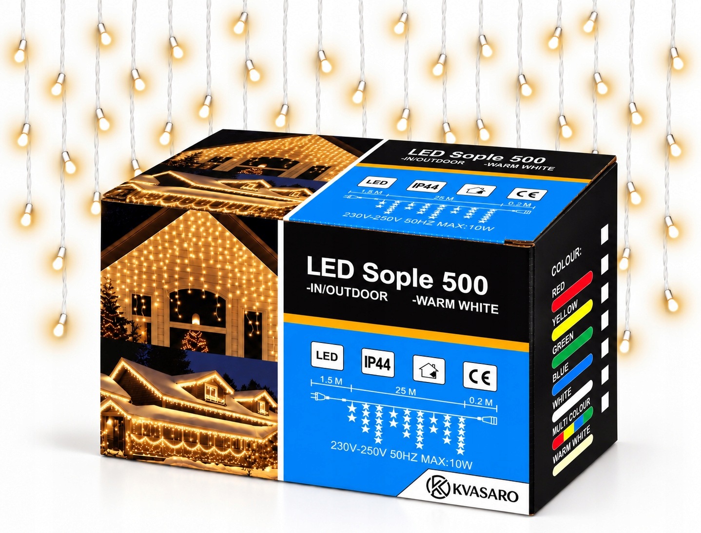 Rampouchy 500 Led Záclona Venkovní Osvětlení IP44 Bílá Teplá Studený Flash 25 M