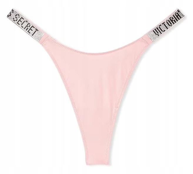 Tanga Victoria's Secret hladké s zirkony a nápisem růžové L