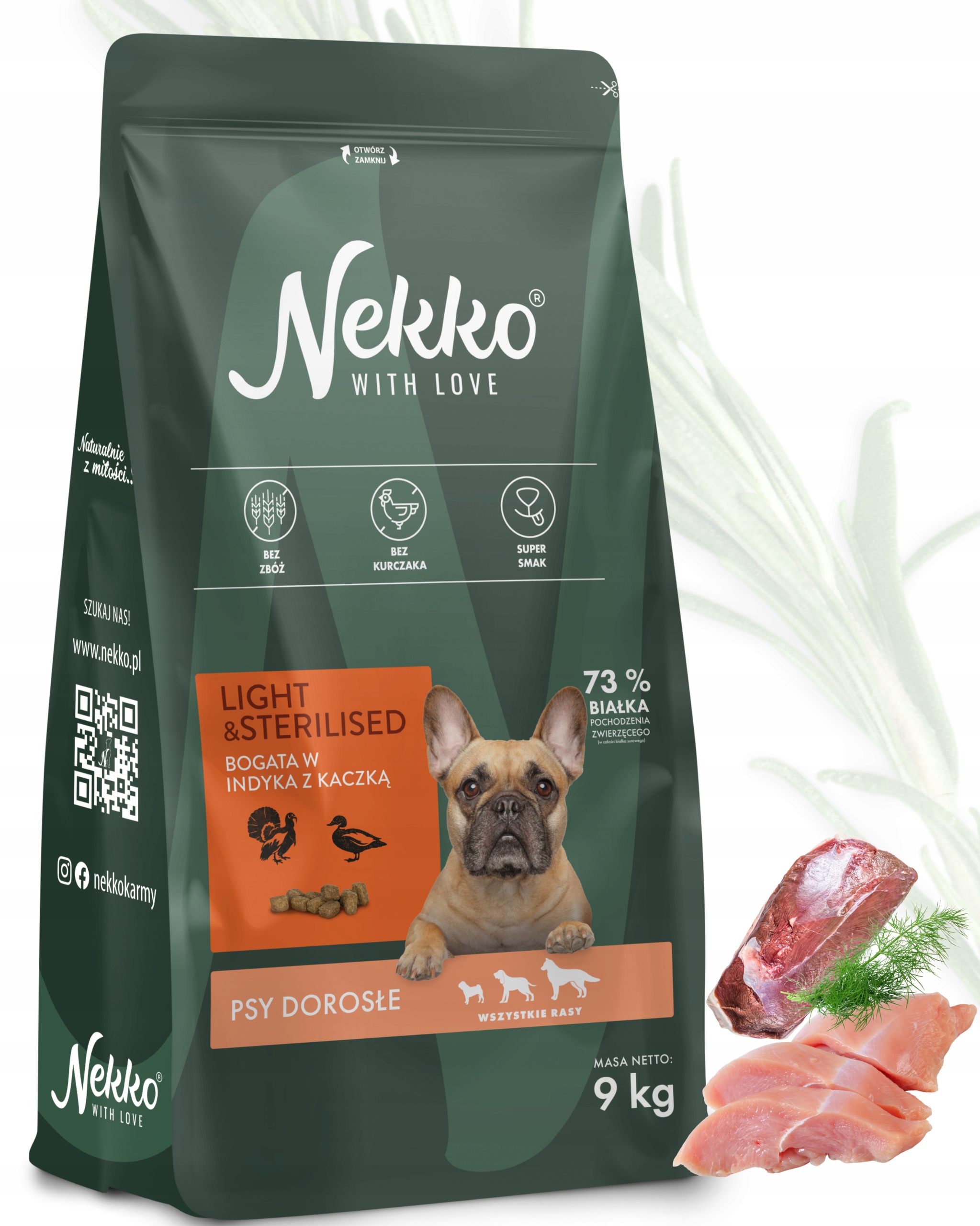 Karma Dla Psów Nekko 9KG Indyk Z Kaczką Light Sterilized