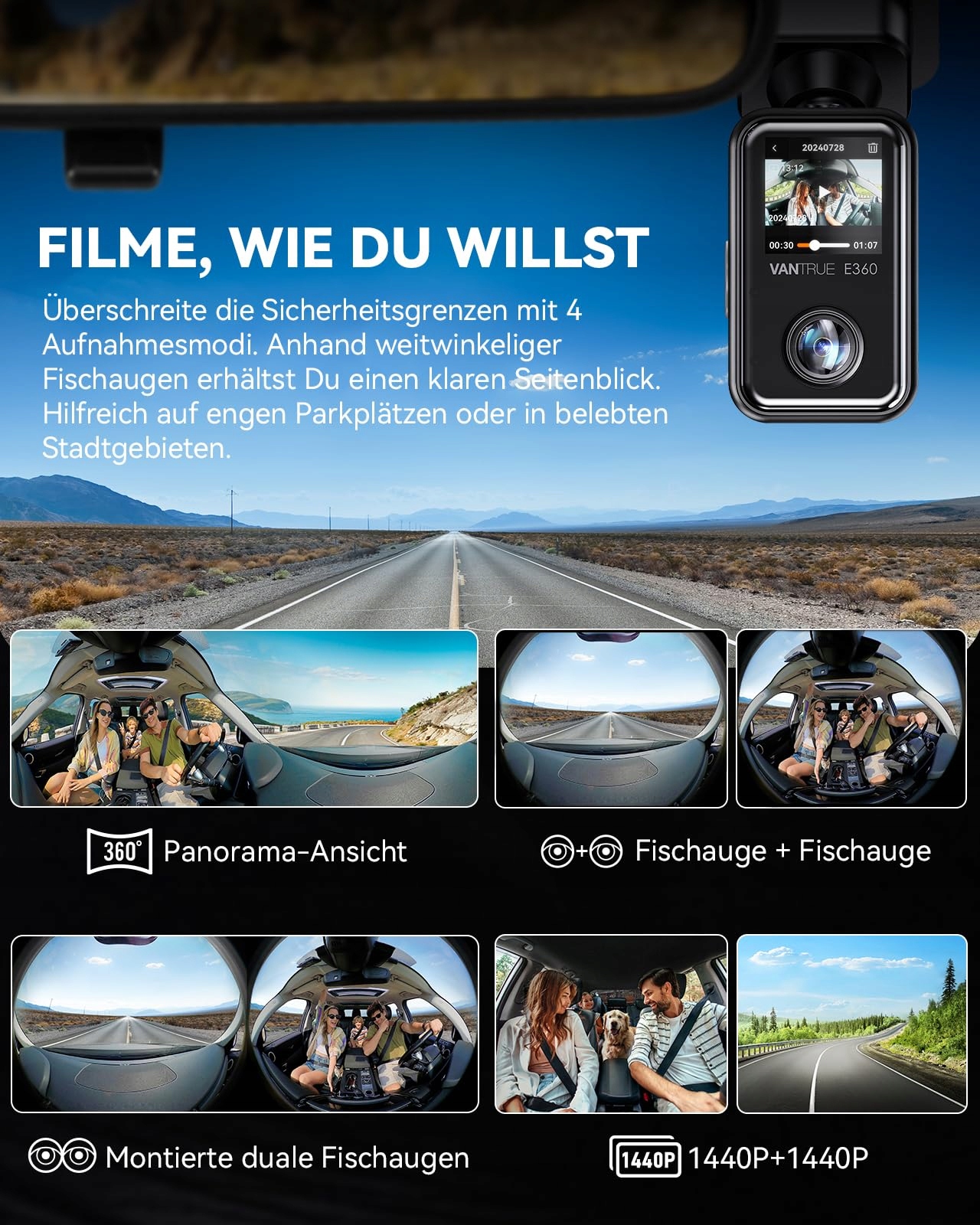 VANTRUE E360 Kamera Samochodowa 5.2K 360° HDR GPS WiFi Parkowanie — miniatura 3