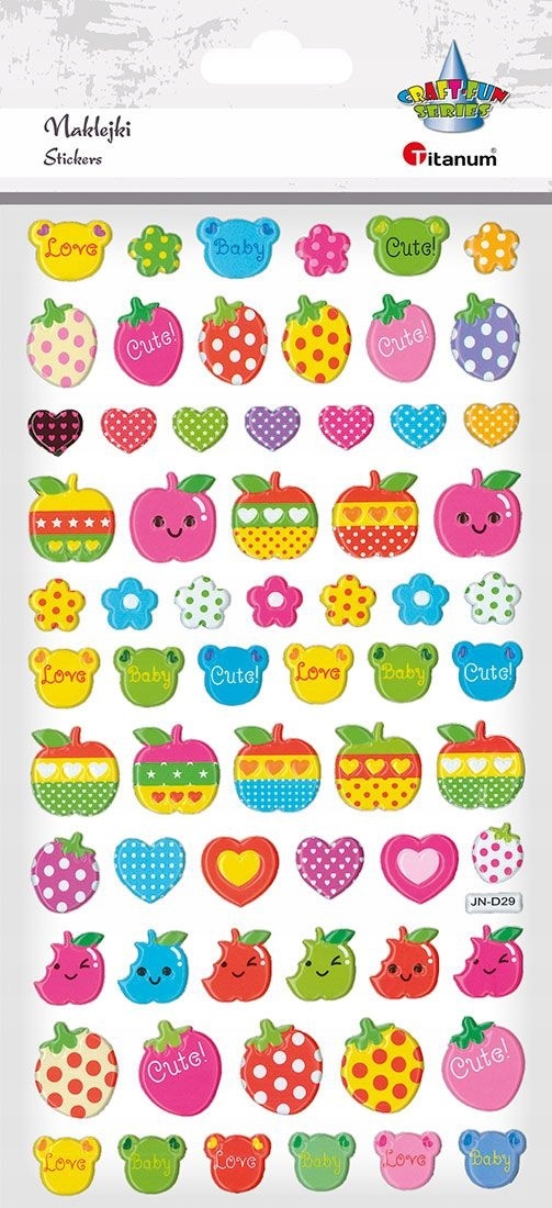 

Naklejki wypukłe kolorowe truskawki jabłka misie T