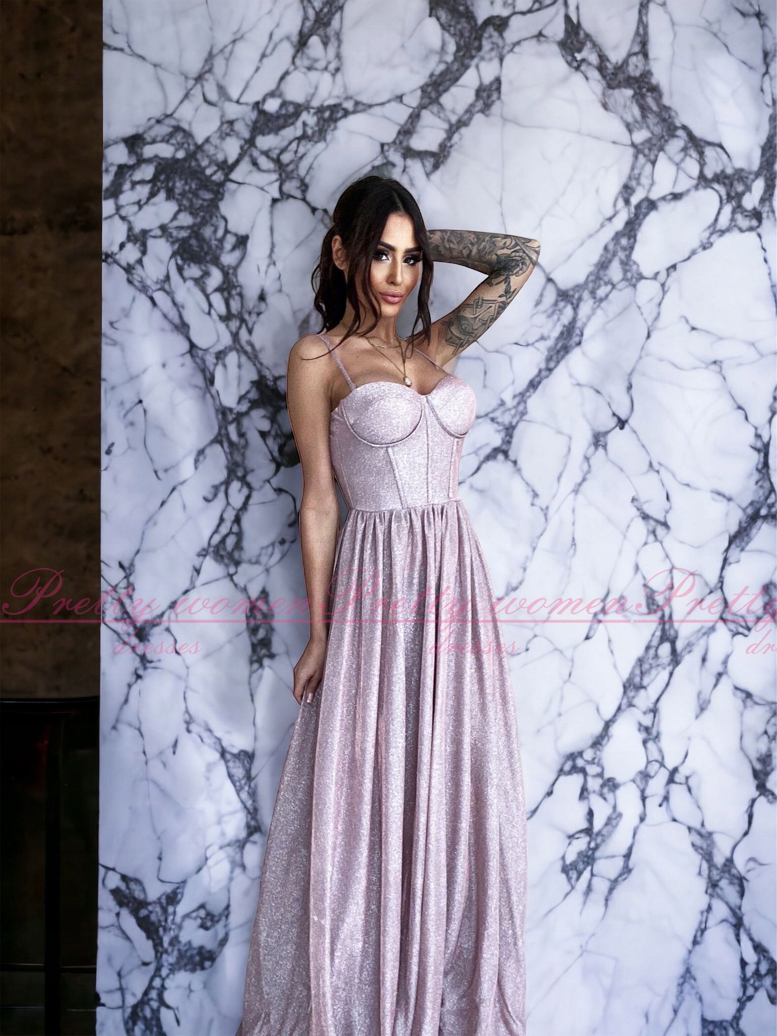 Šaty Na Svatební Hostinu Samishi S Třpytkami, Pudrová Růžová , 38 M