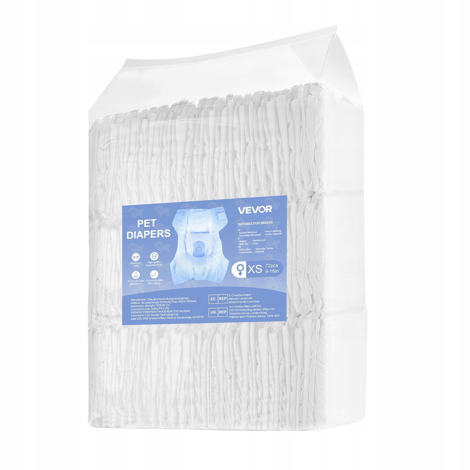 Levně Vevor Psí pleny 144 ks Velikost Xs Pohodlné a prodyšné pro fenky