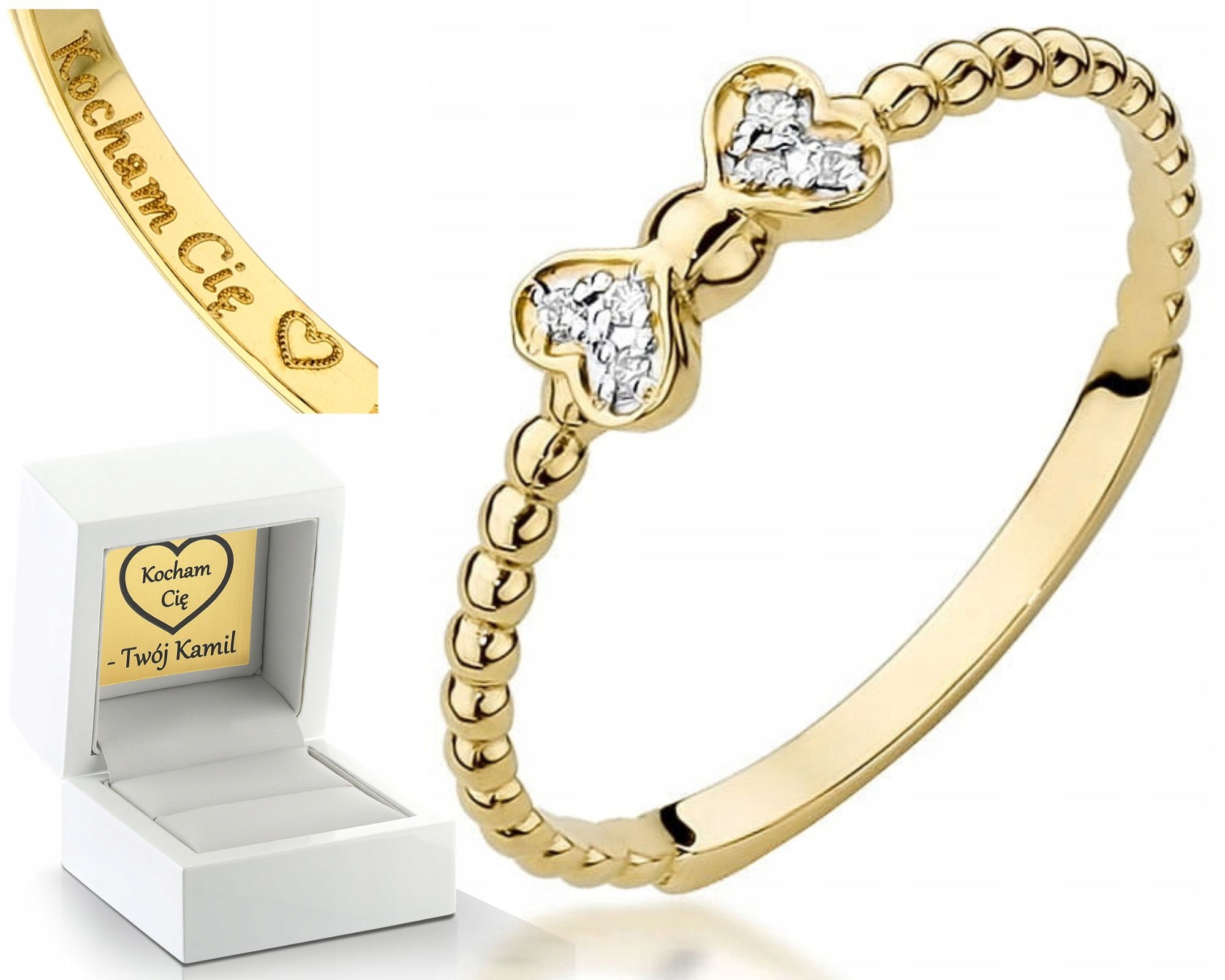 Zlatý Prstýnek Srdíčka Mašlička Diamanty 585