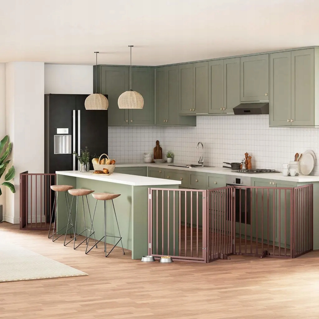 Zábrana pro psy s dvířky skládací 6 panelů hnědá 480 cm topol Hnědá 3155581