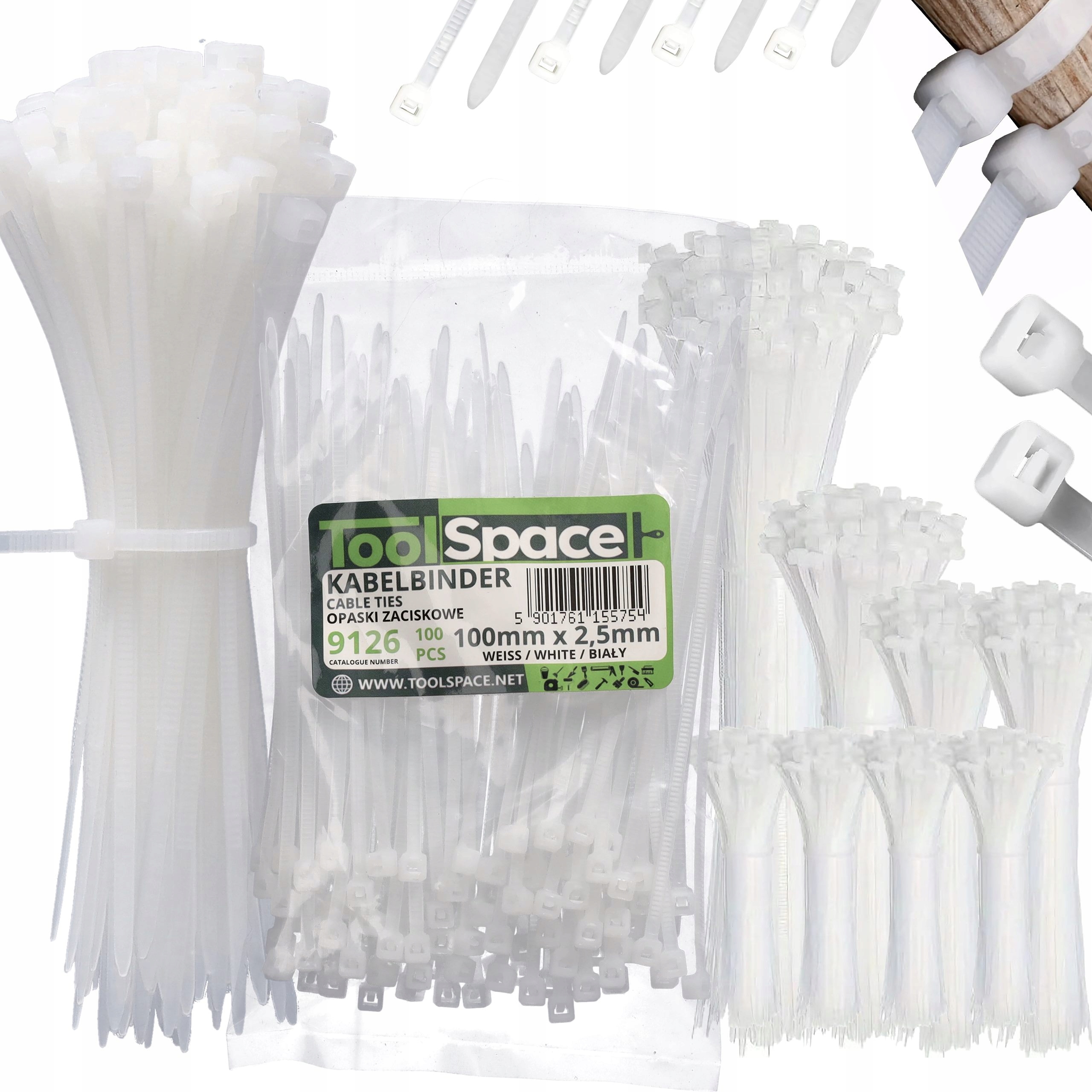 Opaski Samochodowe Zaciskowe 100mm x 2,5mm Białe