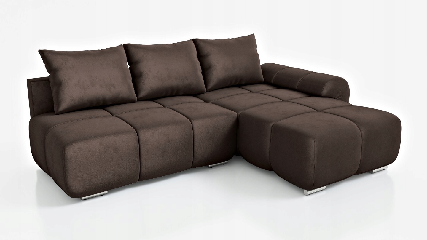 Hnědý Rohová Sedací Souprava Rozkládací Do Obývacího Pokoje Rohová Sedačka Šelmy 270 CM Pravý Velur DL