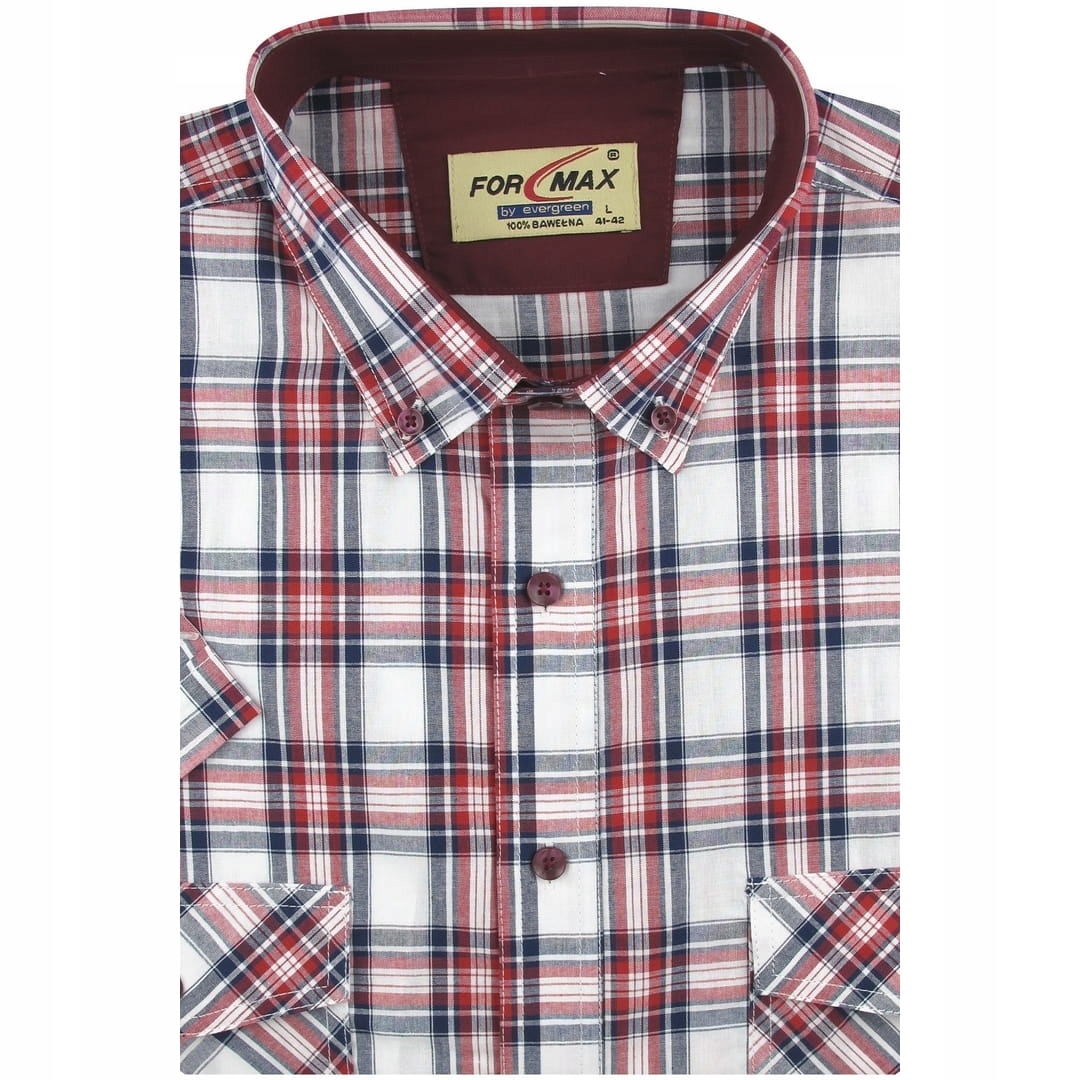 Koszula Męska Bawełniana Codzienna Casual czerwona w kratkę Regular P951