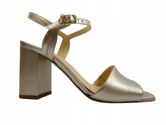 Zlaté sandály na podpatku s elegantním zapínáním na letní koženku, stabilní Sala 37