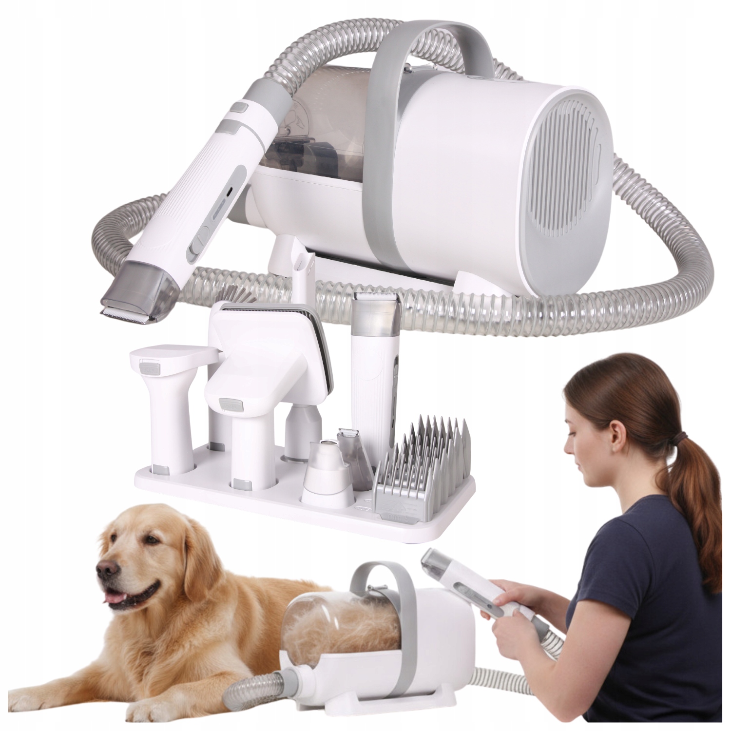 Levně Stroj na stříhání psů a koček s vysavačem, sada pro péči 8v1