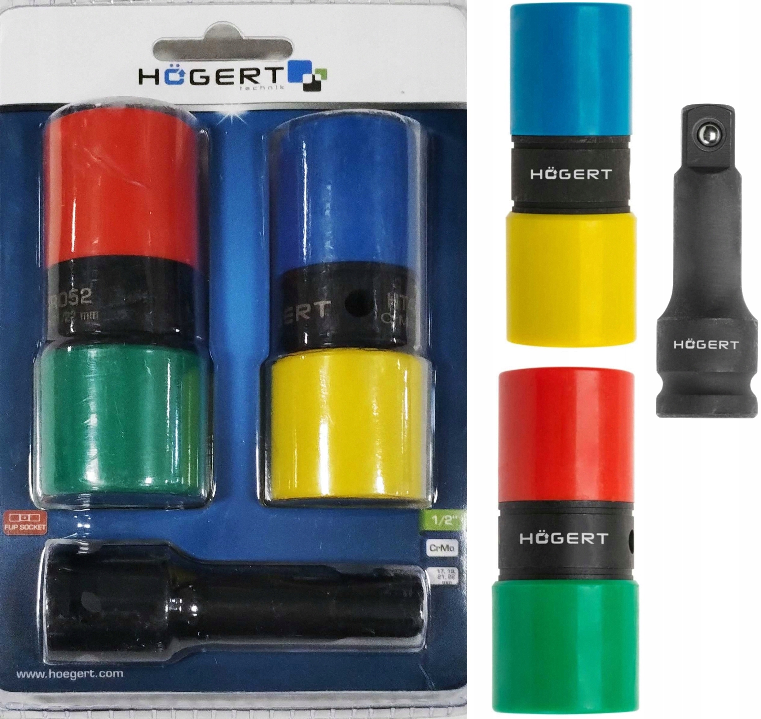 Zestaw Nasadki Udarowe Dwustronne Do Kół 17 19 21 22 mm Przedłużka 1/2"