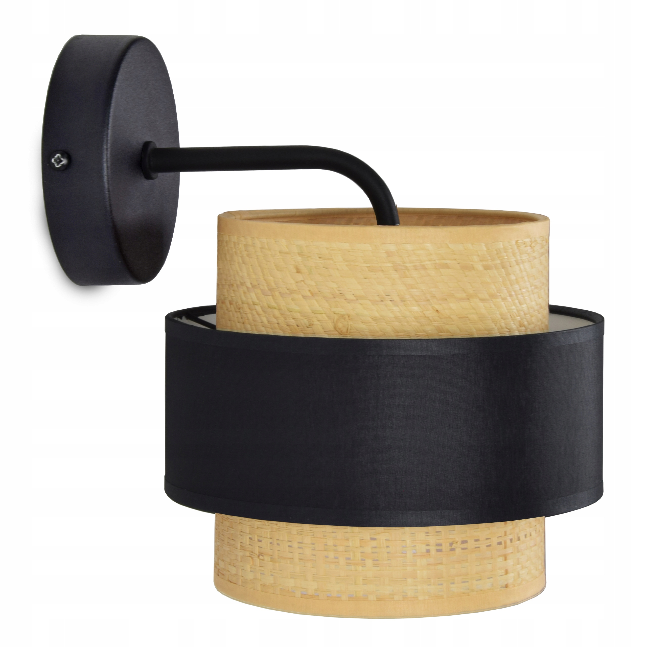 

Lampa ścienna Kinkiet Abażur Rattan Czarny Biały
