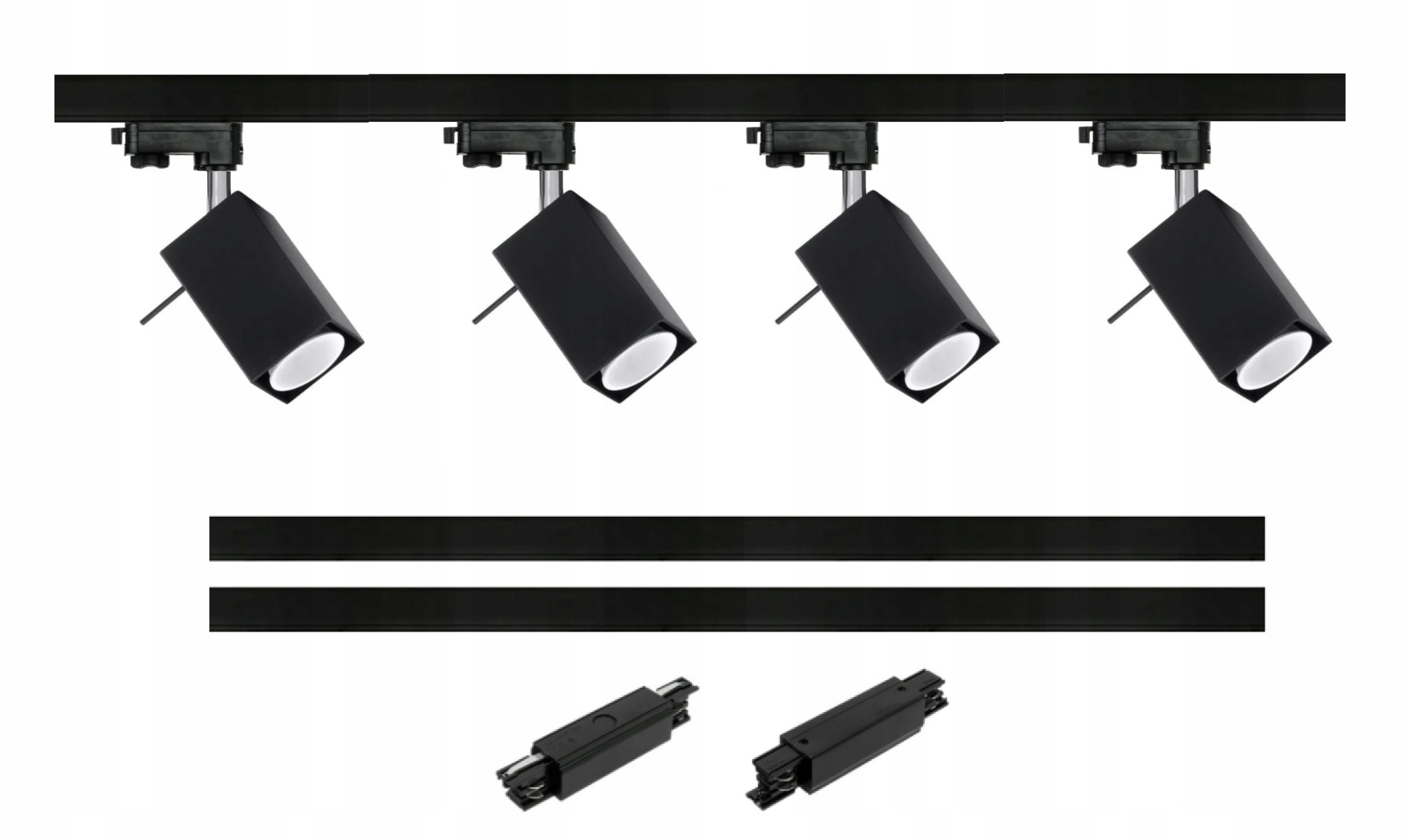 4 x REFLEKTOR KWADRAT GU10 3F + ZASILANIE ŚRODKOWE