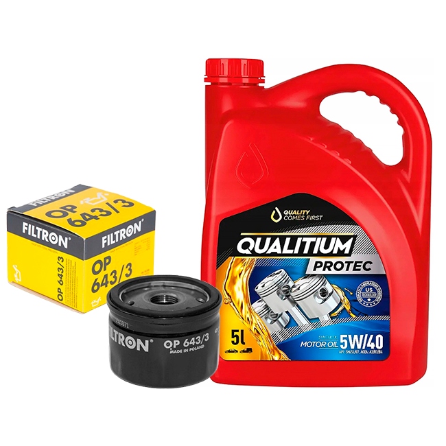 Olej Syntetyczny Qualitium Protec 5W40 5L Filtr oleju OP643/3