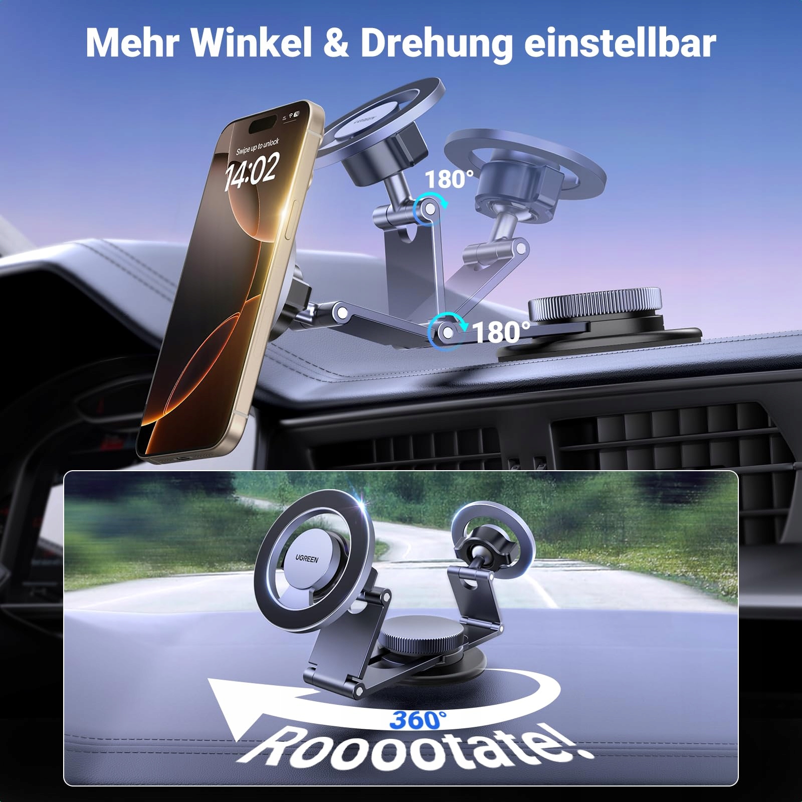 UGREEN MagSafe Car Mount 360° for iPhone 16-12 — miniatura 4