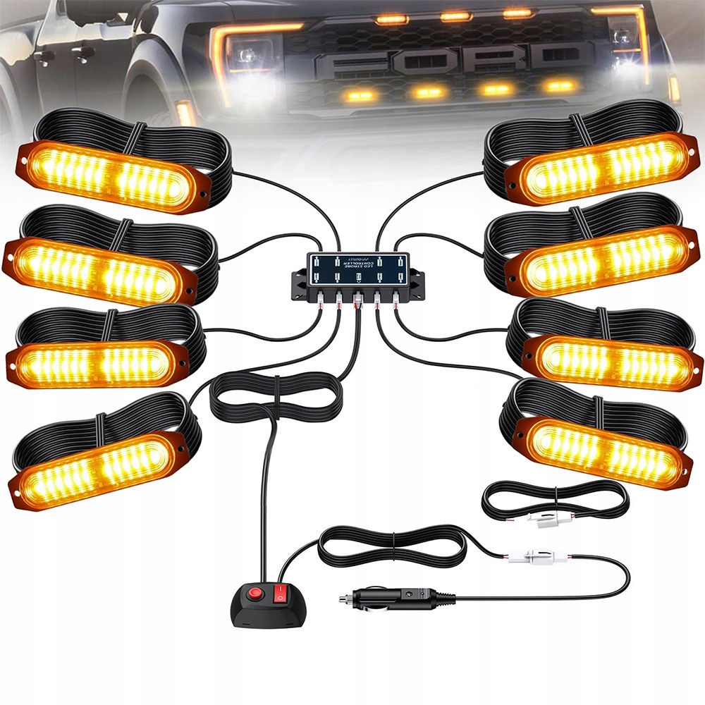 8X Výstražné Lampy Stroboskop Pomoc Autopřepravník Lampy 12 24V