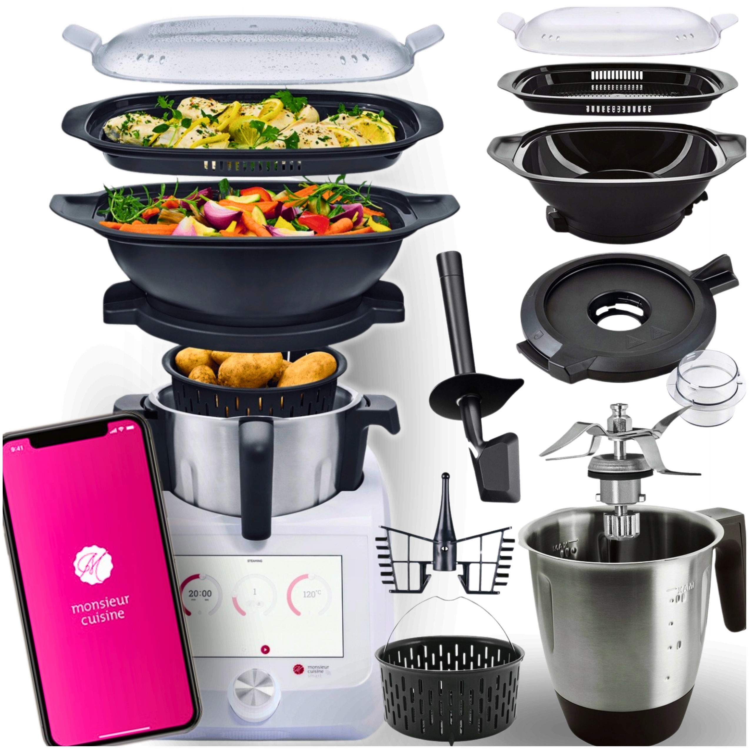 Kuchyňský robot SilverCrest Monsieur Cuisine Smart SKMS1200 C1 1200 W, bílý