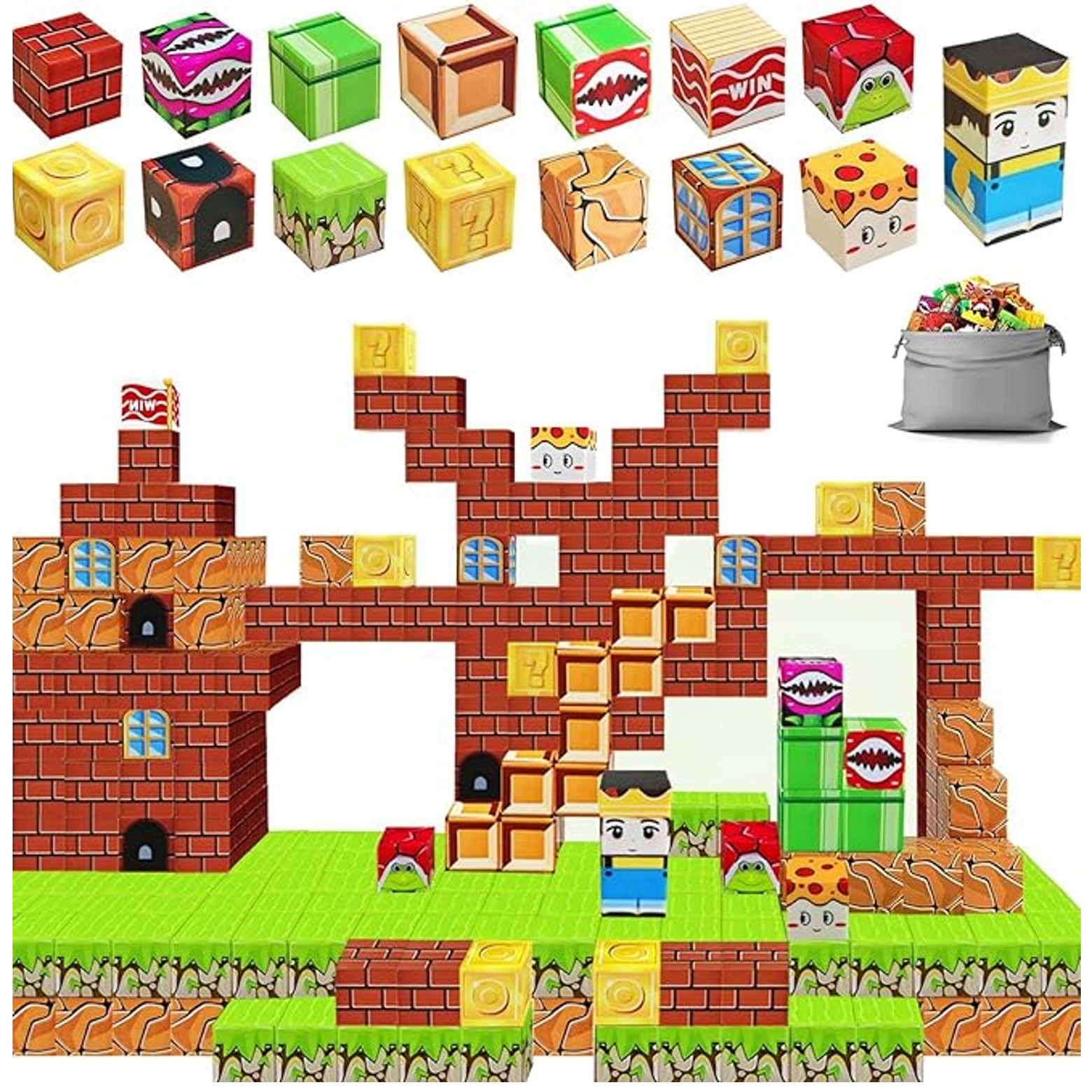 Duży Zestaw Klocki Magnetyczne Kostki Minecraft Budowy Edukacyjne 64 Kostki