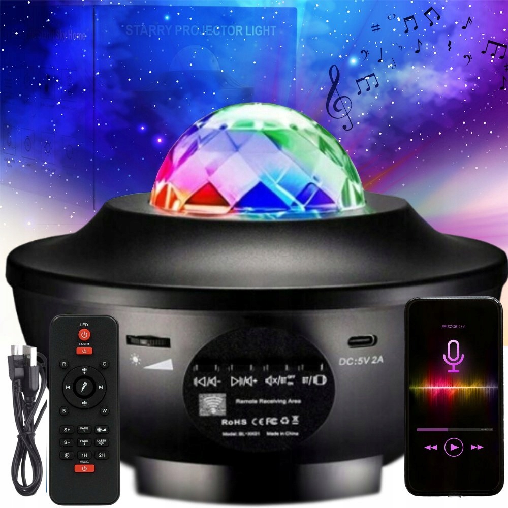 Projektor Rzutnik Gwiazd Nieba Lampka Nocna LED Głośnik Bluetoth Dla Dzieci