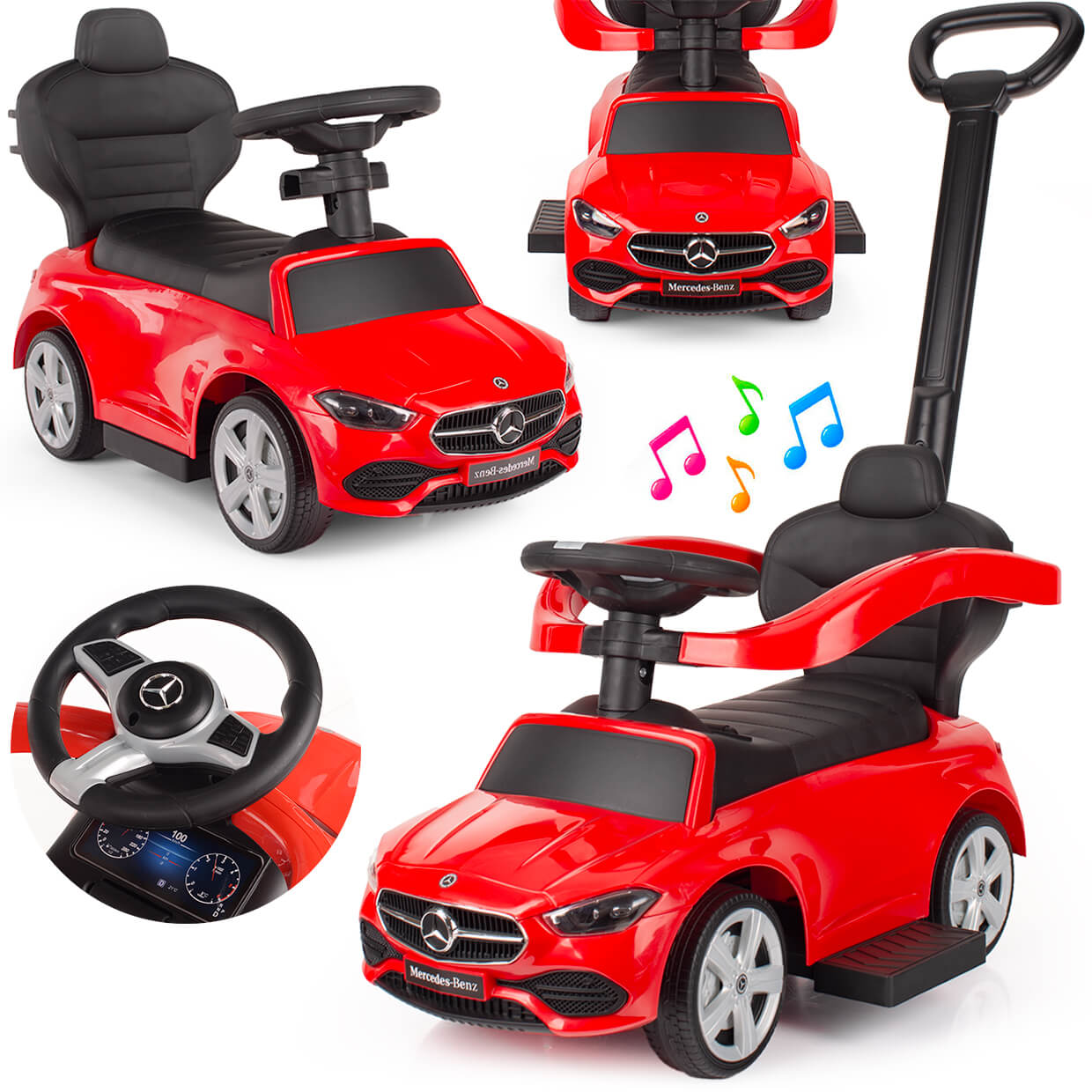 Jeździk Mercedes 4W1 Jeździk Chodzik Pchacz C-class 63 Amg Pojazd Autko