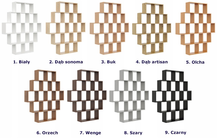 REGAŁ WISZĄCY STOJĄCY ŚCIENNY MODUŁOWY OTWARTY PÓŁKI NA KSIĄŻKI 9 KOLORÓW Kolekcja Elior