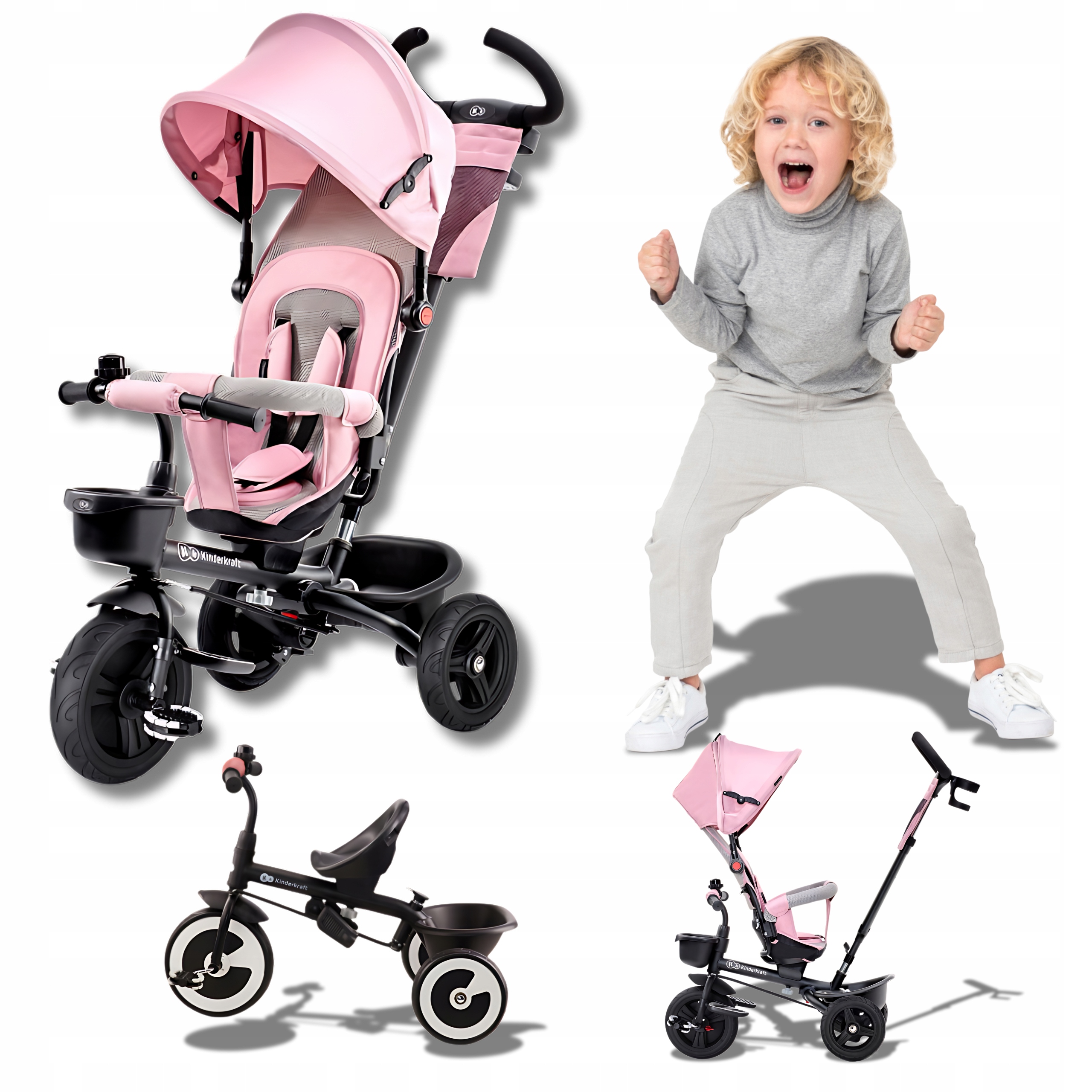 Rowerek trójkołowy wózek spacerówka 6w1 AVEO dziecięcy RÓŻOWY 9m-5 lat