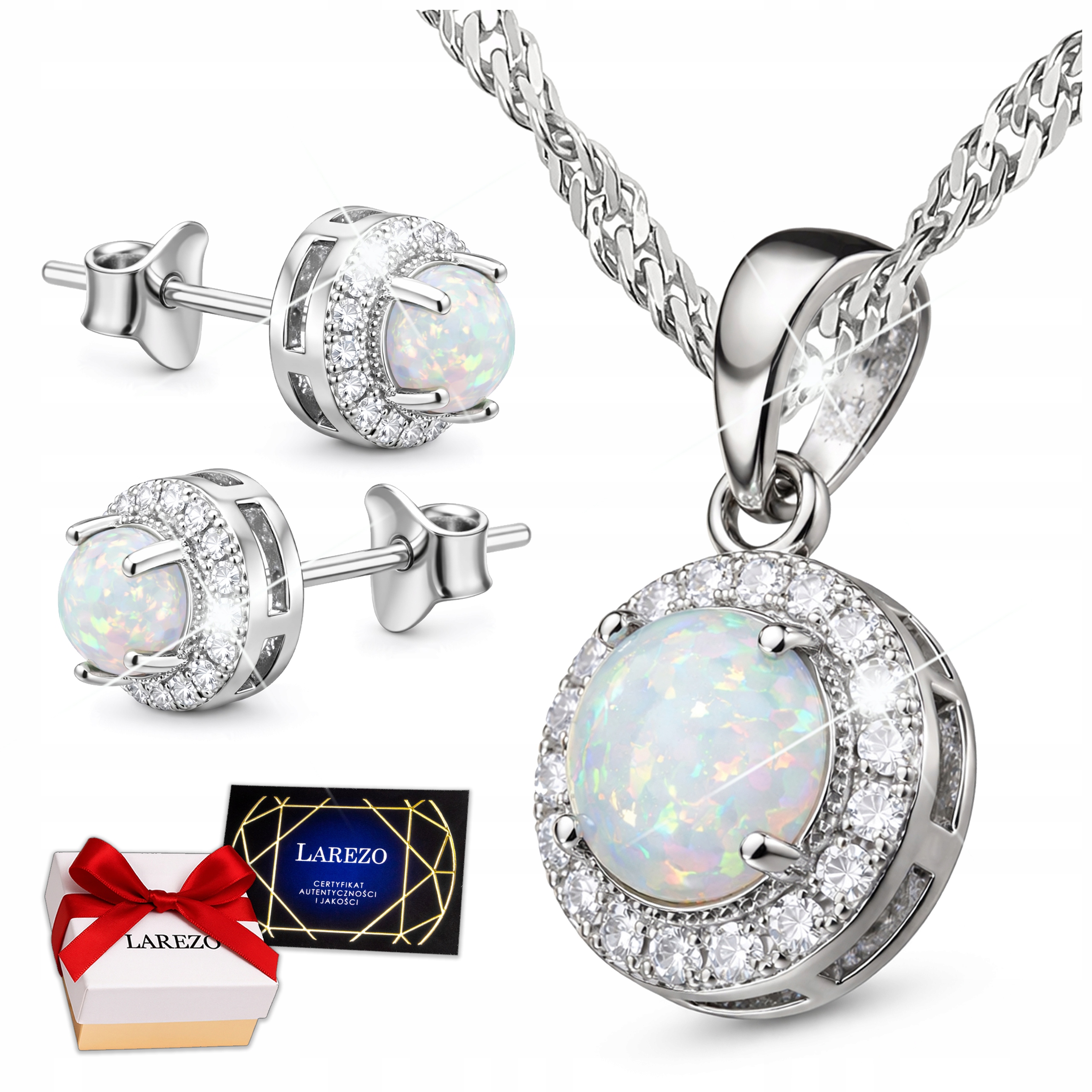 Sada Náušnice a náhrdelník Opal Stříbrný komplet s bílým opálem Stříbro 925
