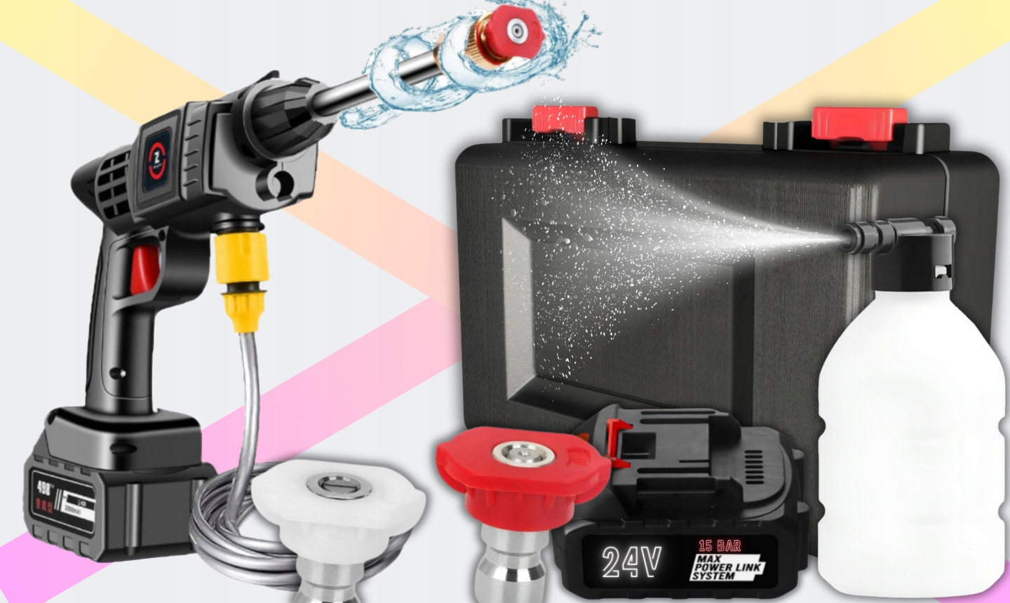 MOCNA BEZPRZEWODOWA MYJKA CIŚNIENIOWA OGRODOWA ZESTAW DO MYCIA OKIEN KOSTKI EAN (GTIN) 5906623230860