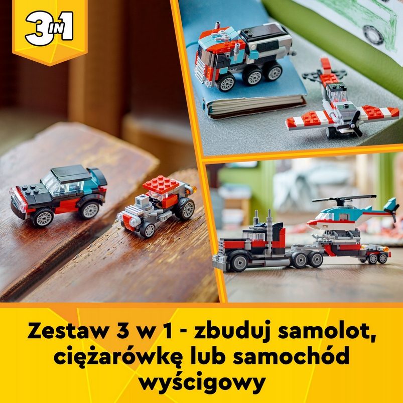 LEGO Creator Ciężarówka z platformą i helikopterem 31146 ZESTAW KLOCKÓW Marka LEGO