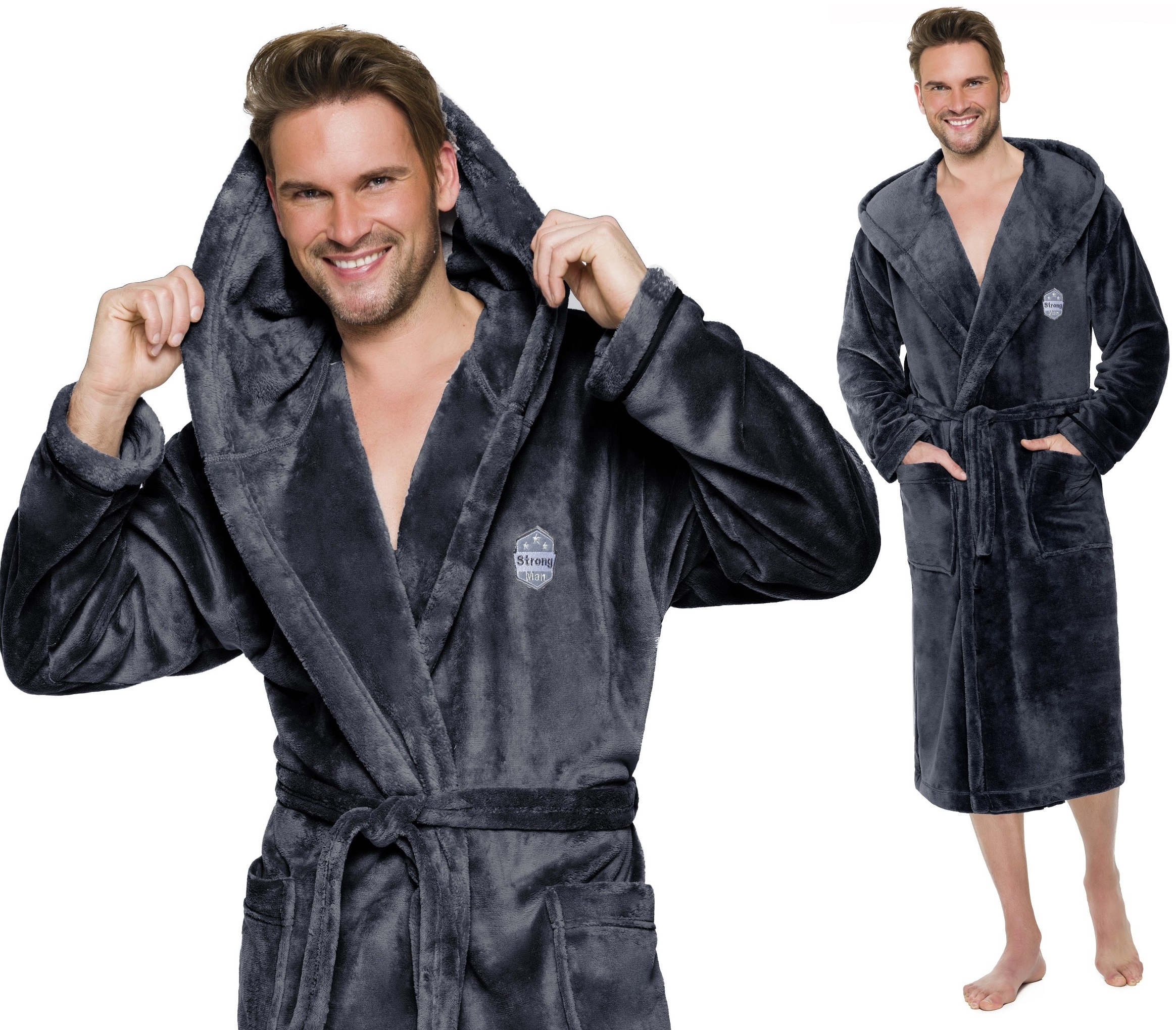 ALEX DŁUGI CIEPŁY SZLAFROK MĘSKI Z KAPTUREM M