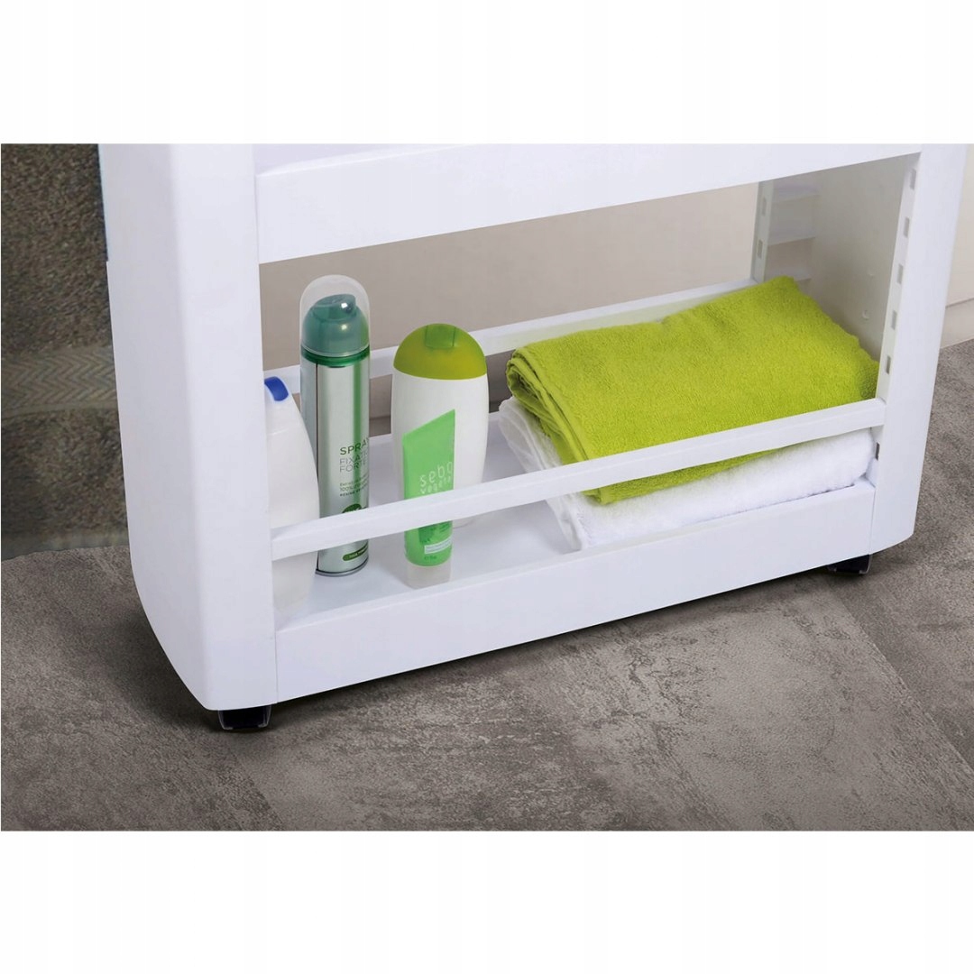 Półka na Kółkach Szafka Kuchenna Łazienkowa Regał Biała Materiał plastik