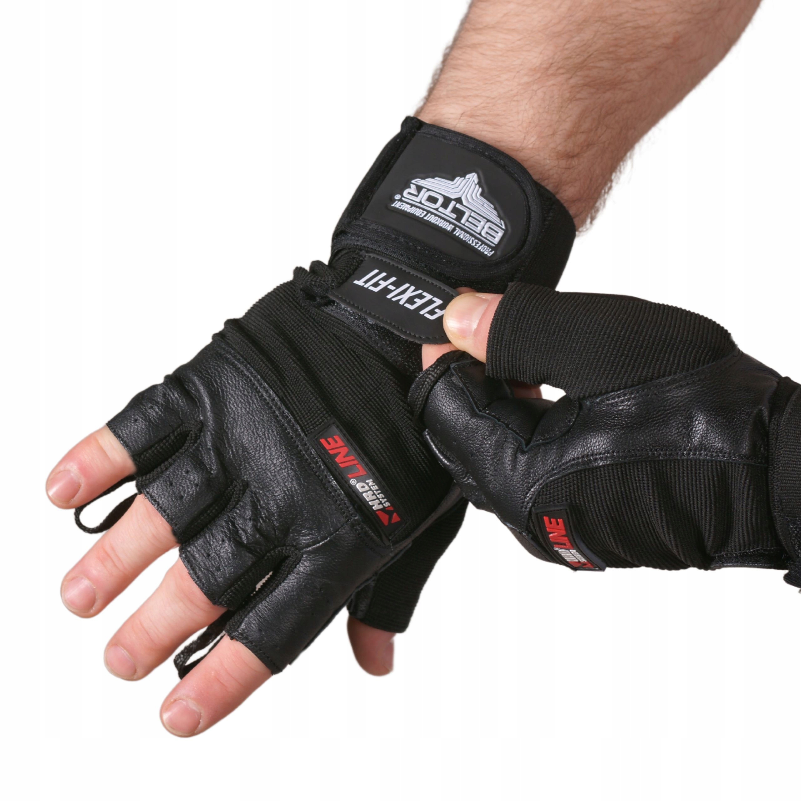 BELTOR SKÓRZANE RĘKAWICZKI TRENINGOWE NA SIŁOWNIE FLEXI FIT ROZMIAR XL Kolor dominujący czarny