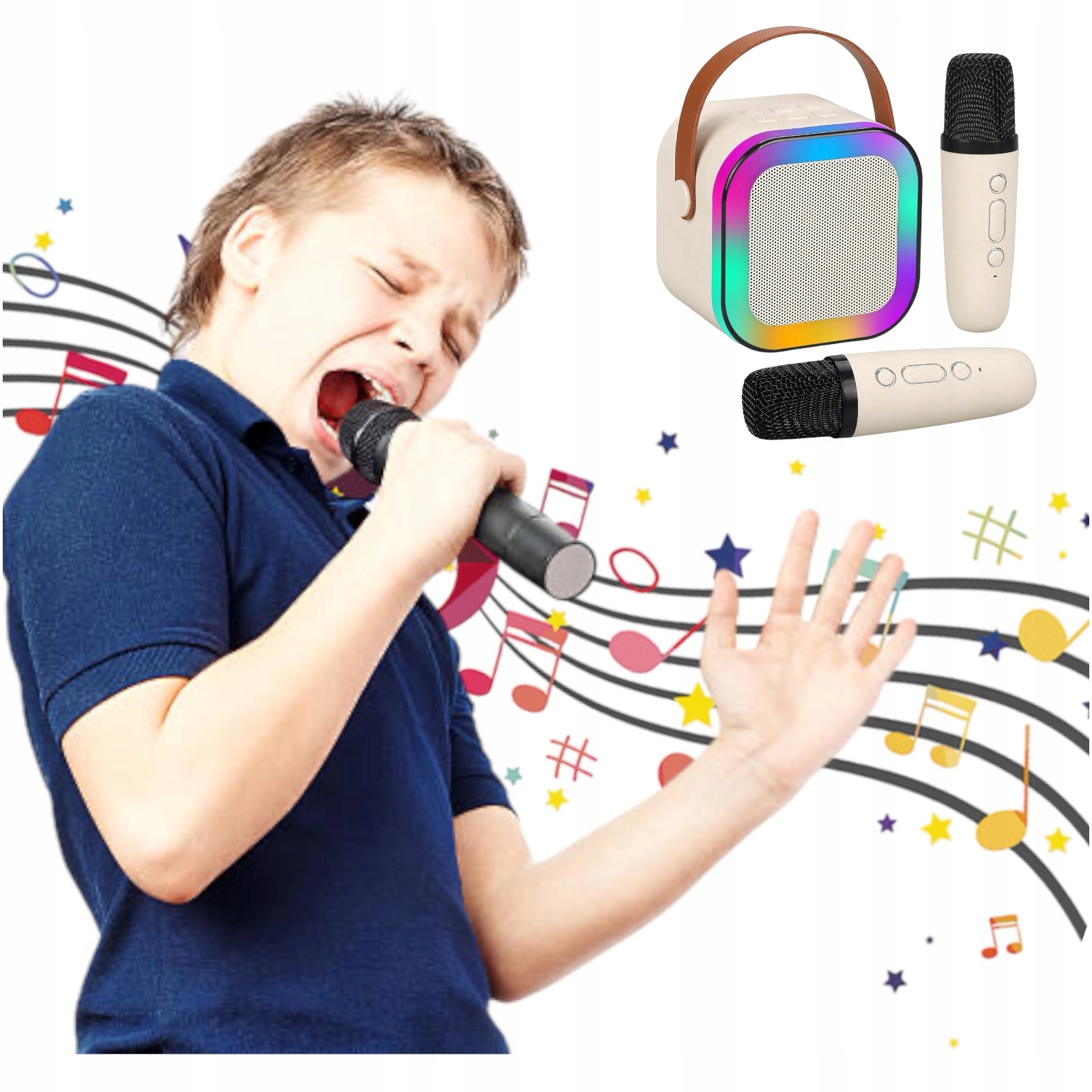 BEZPRZEWODOWY PRZENOŚNY ZESTAW DO KARAOKE GŁOŚNIK BLUETOOTH + 2x MIKROFON Marka inna