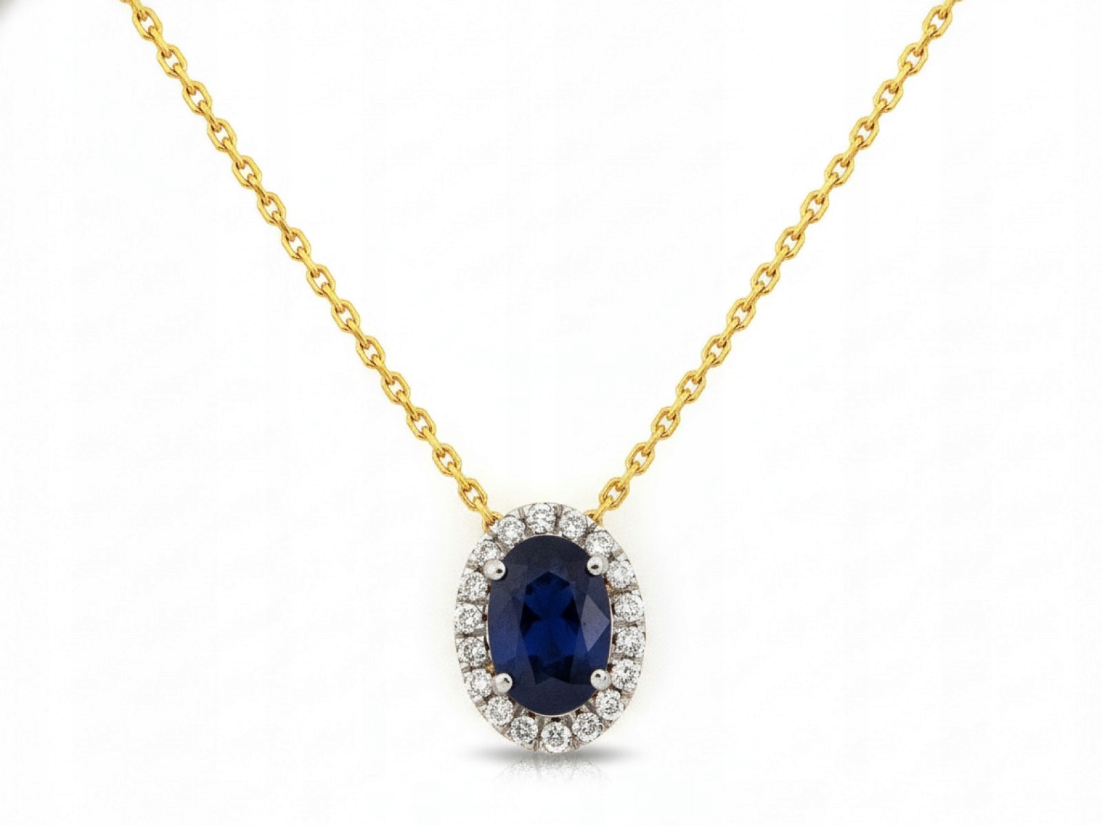 Zlatý dámský náhrdelník 585 s přívěskem se safírem a brilianty 0,072 ct r45